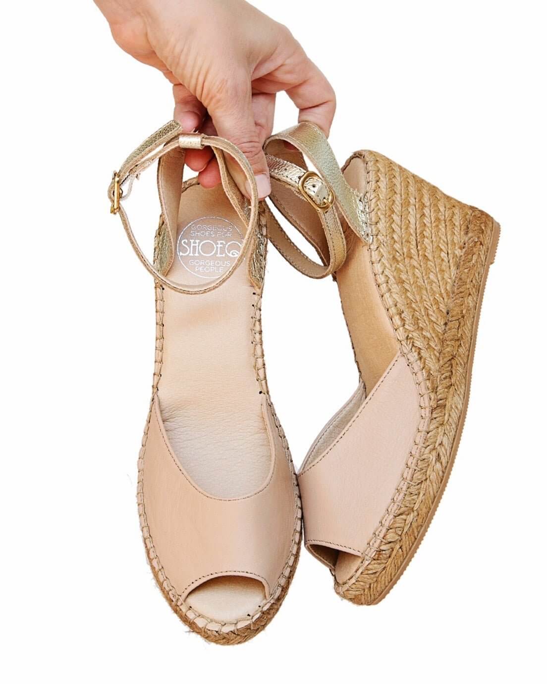 Peep Toe Wedge in Sandy Champagne