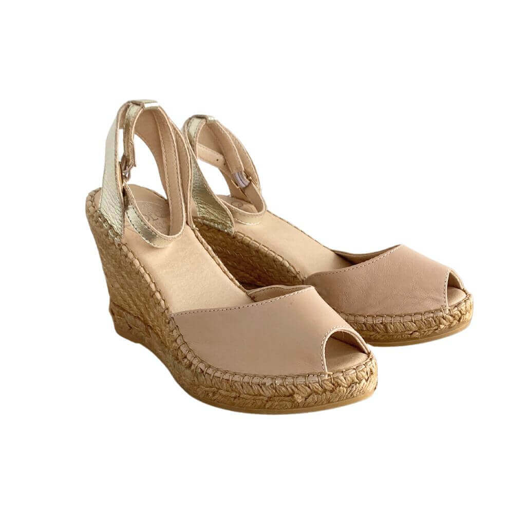 Peep Toe Wedge in Sandy Champagne