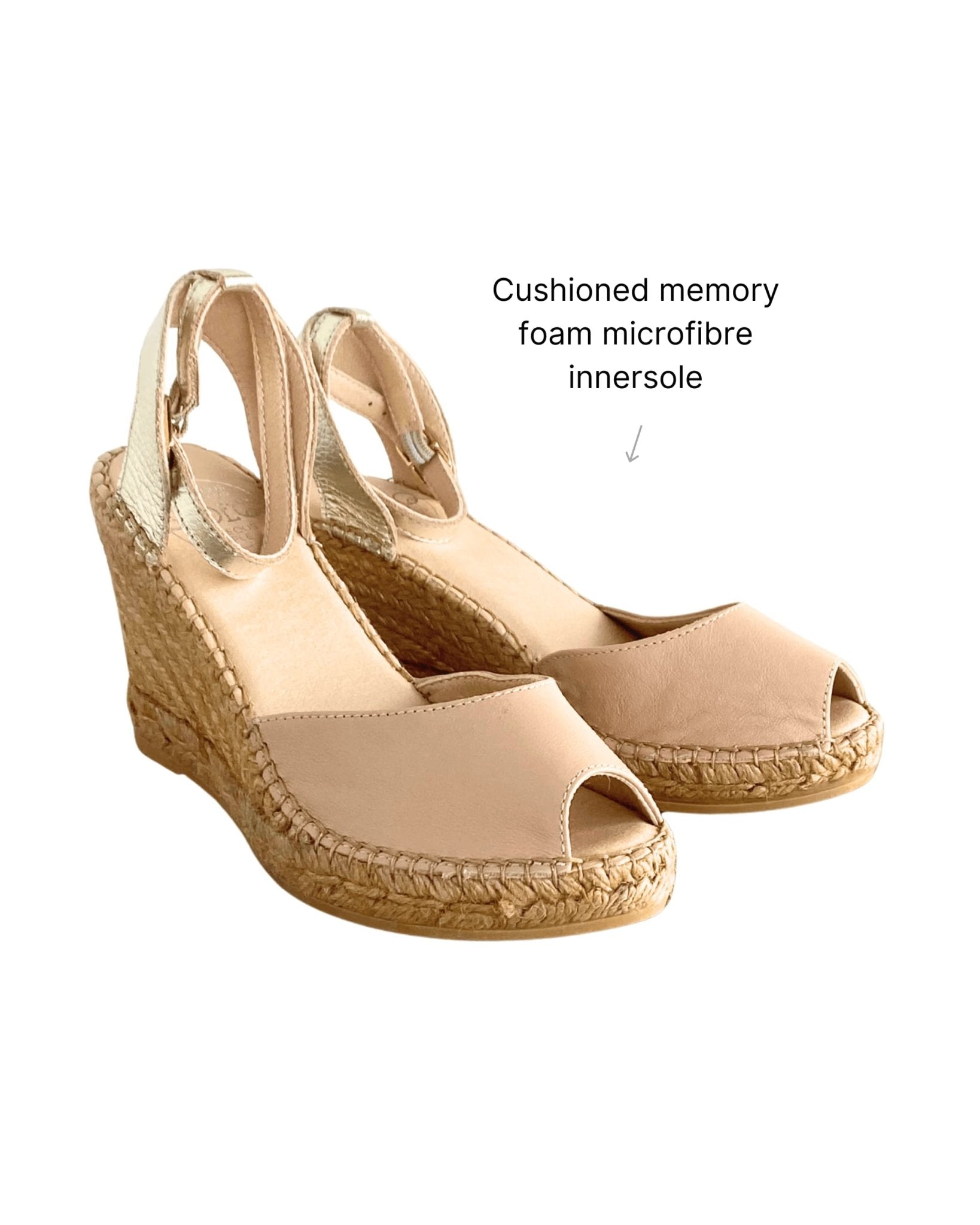 Peep Toe Espadrille Wedge in Sandy Champagne - Shoeq
