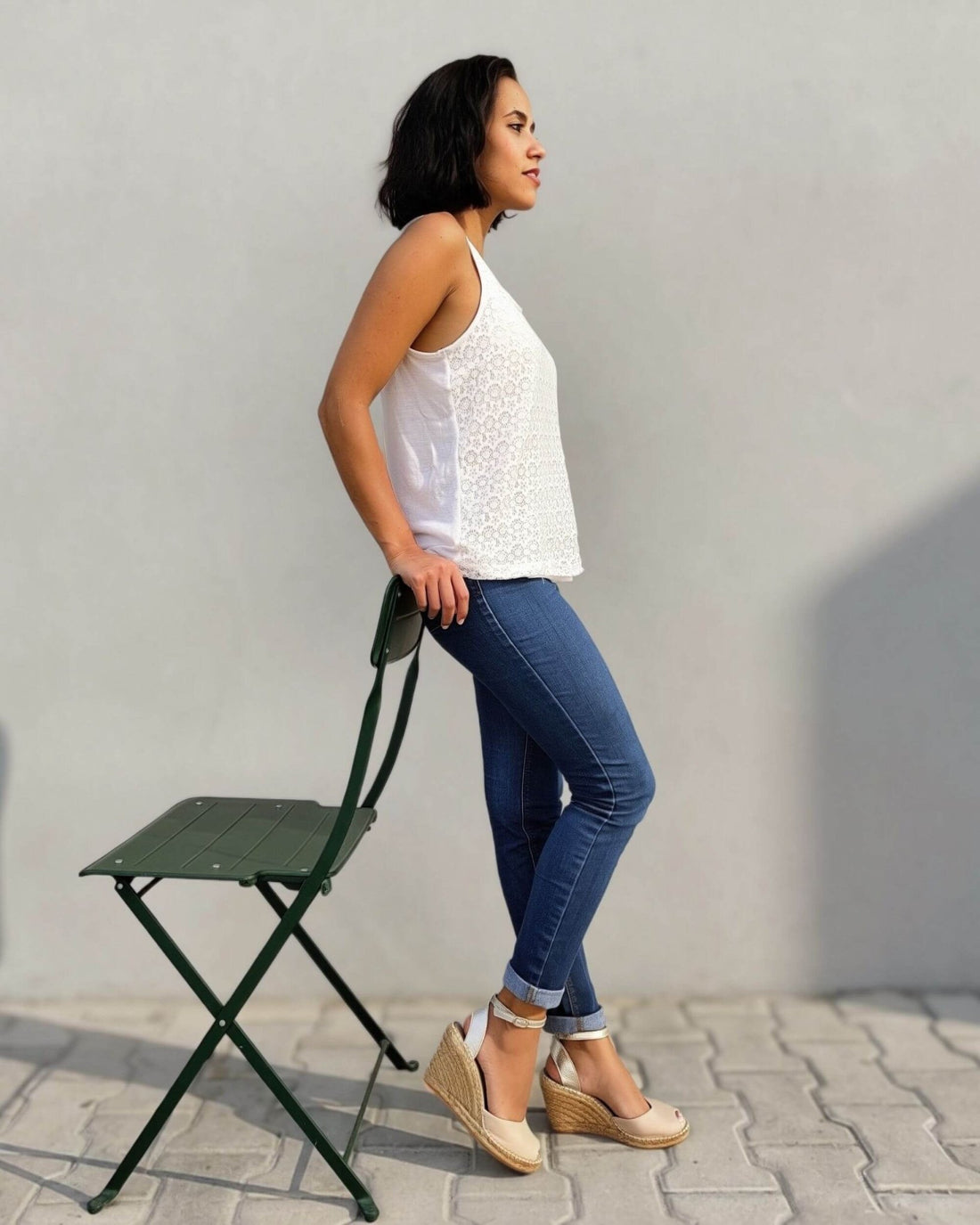 Peep Toe Espadrille Wedge in Sandy Champagne - Shoeq