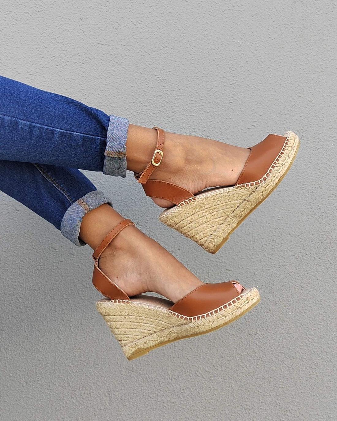 Peep Toe Wedge in Tan - Shoeq