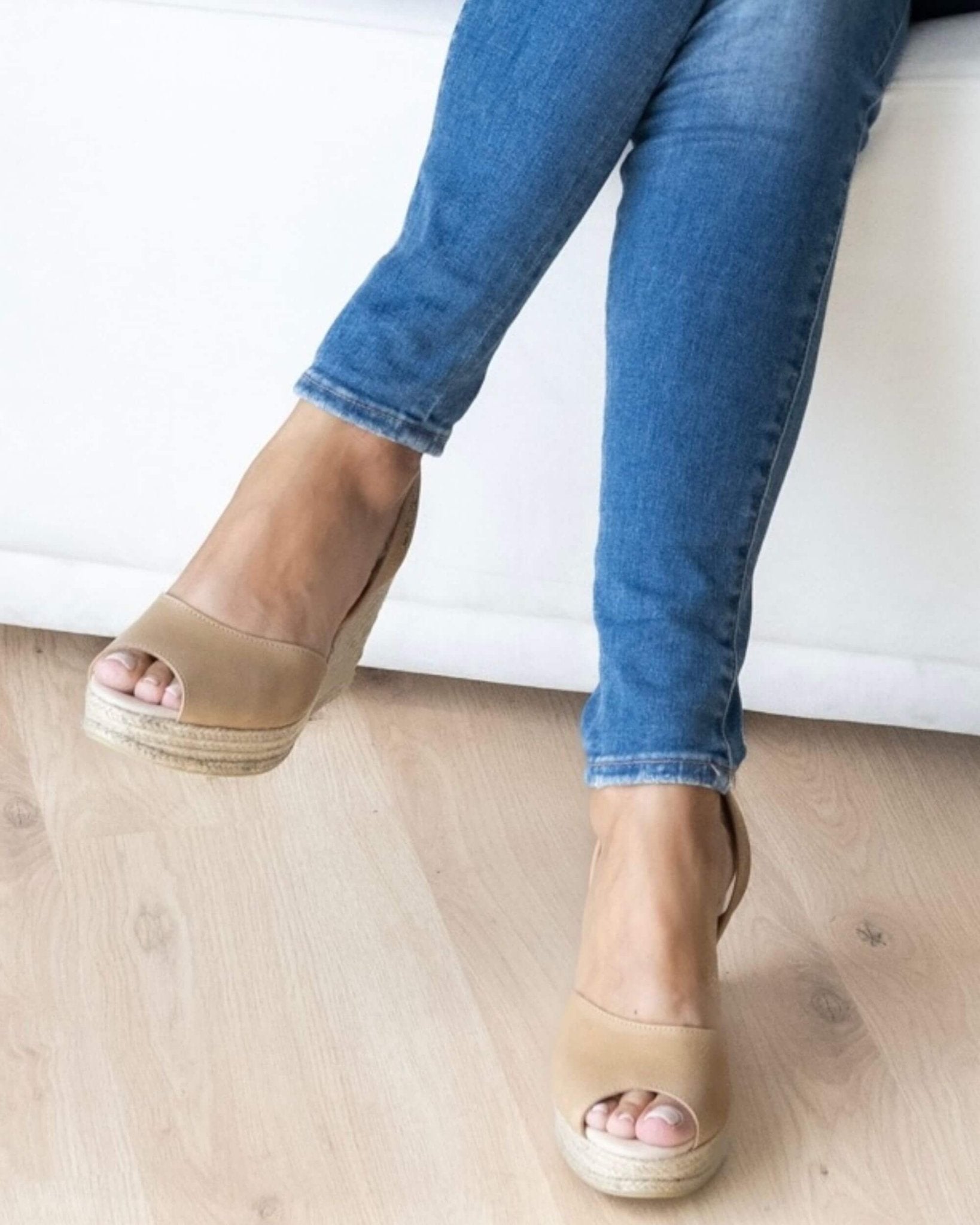 Peep toe platform wedge espadrilles caramel tan slingback
