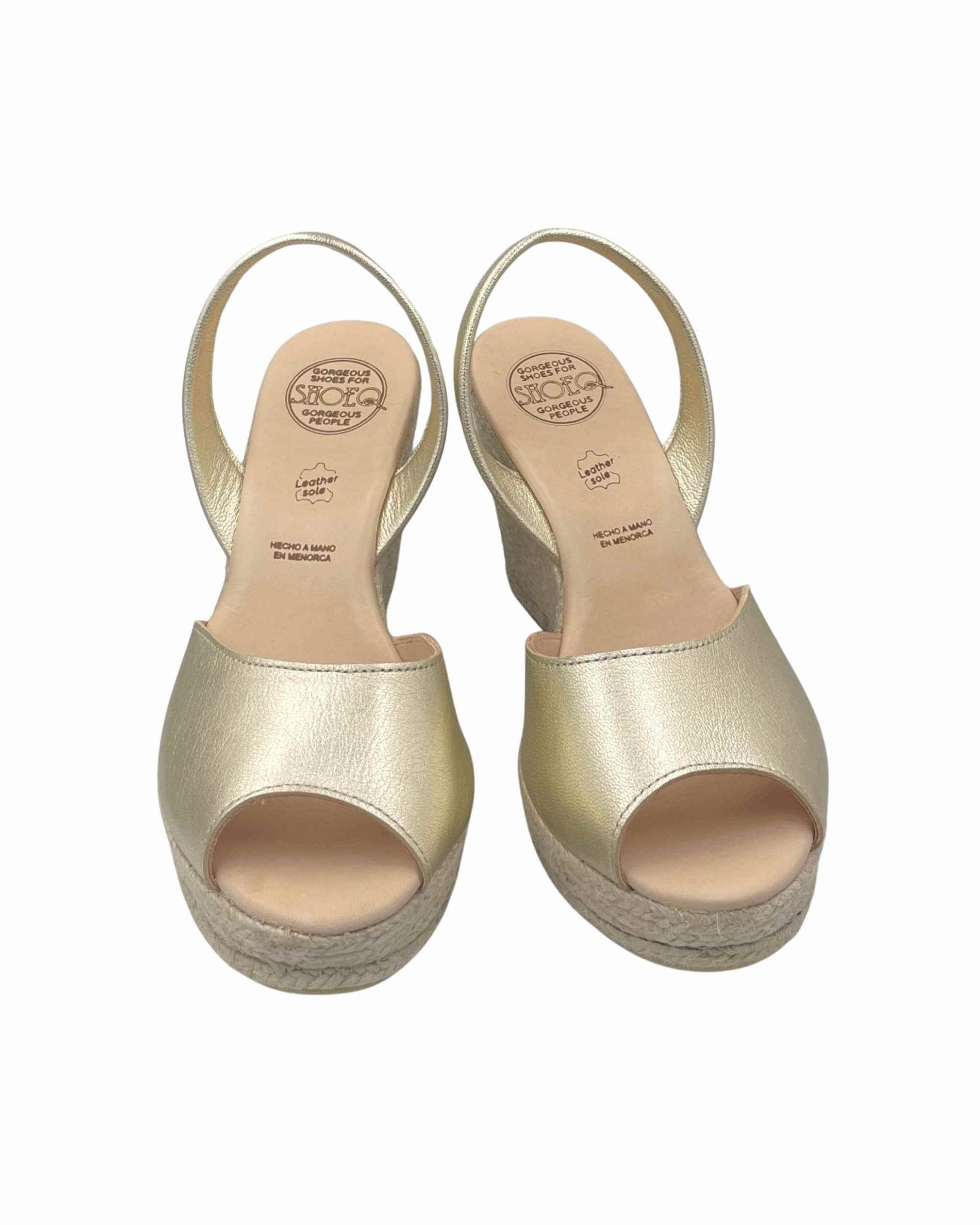 Spanish handmade high platform wedge espadrilles champagne