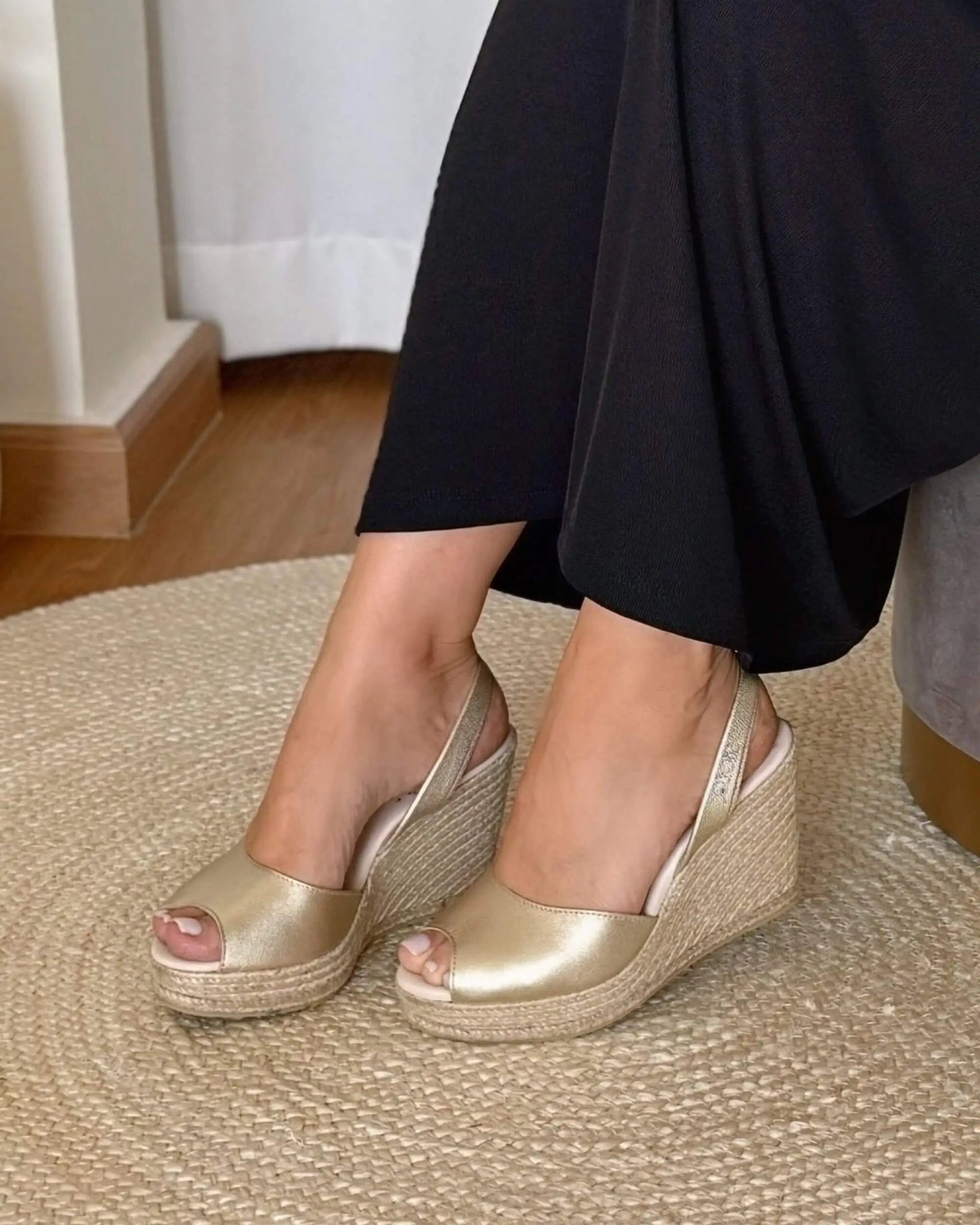 Champagne metallic peep toe platform modest fashion