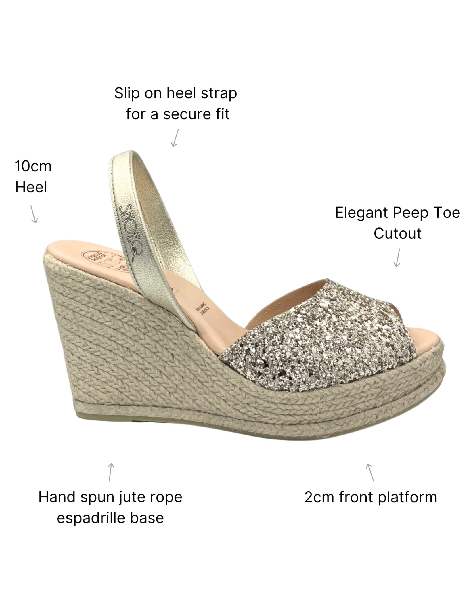 Roxy Espadrille Wedge in Champagne Glitter - Shoeq