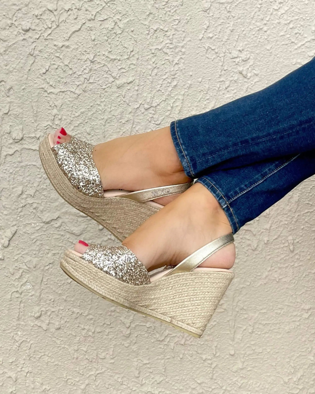 Roxy Espadrille Wedge in Champagne Glitter - Shoeq