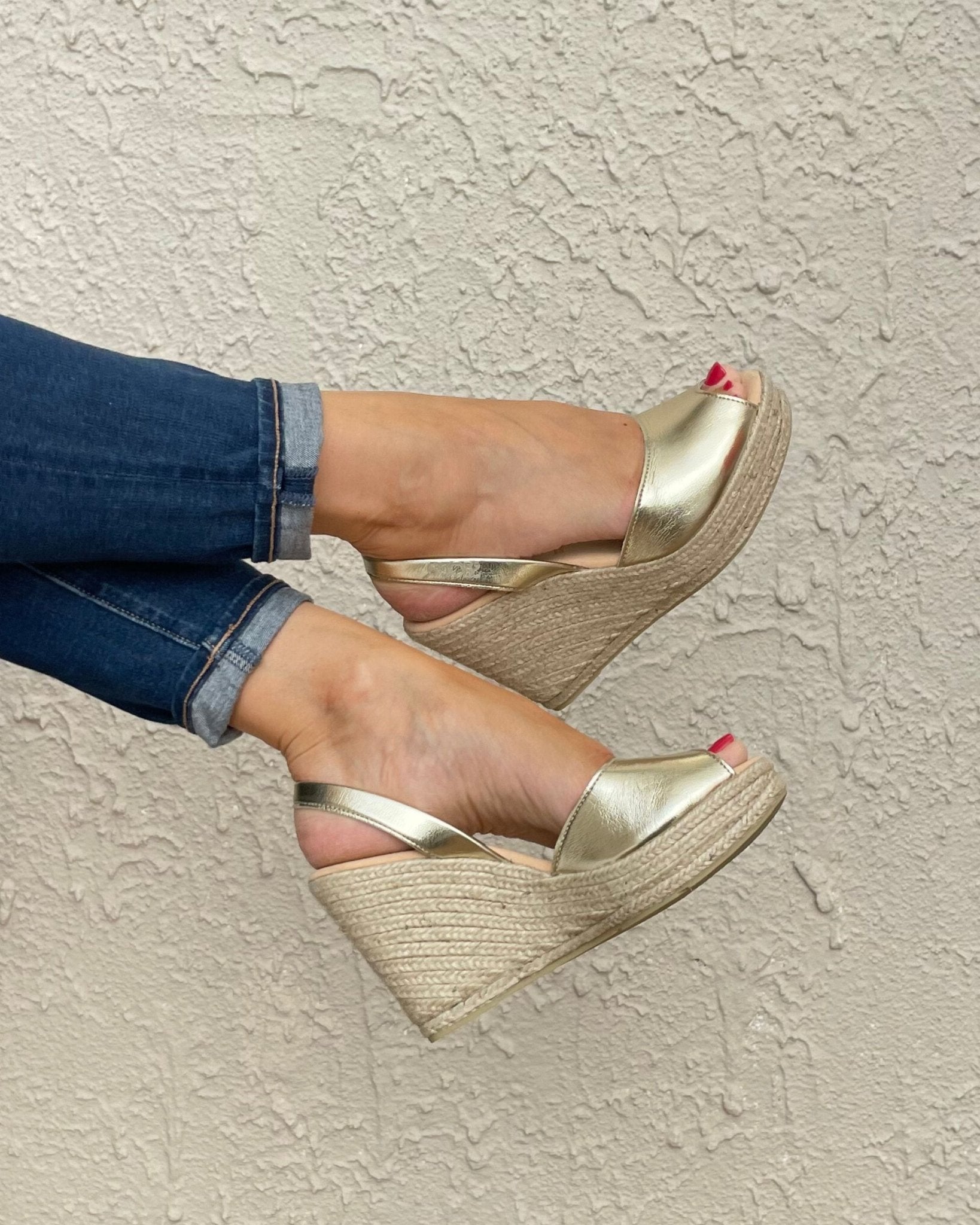 Roxy Espadrille Wedge in Gold vegan 10cm platform Spain
