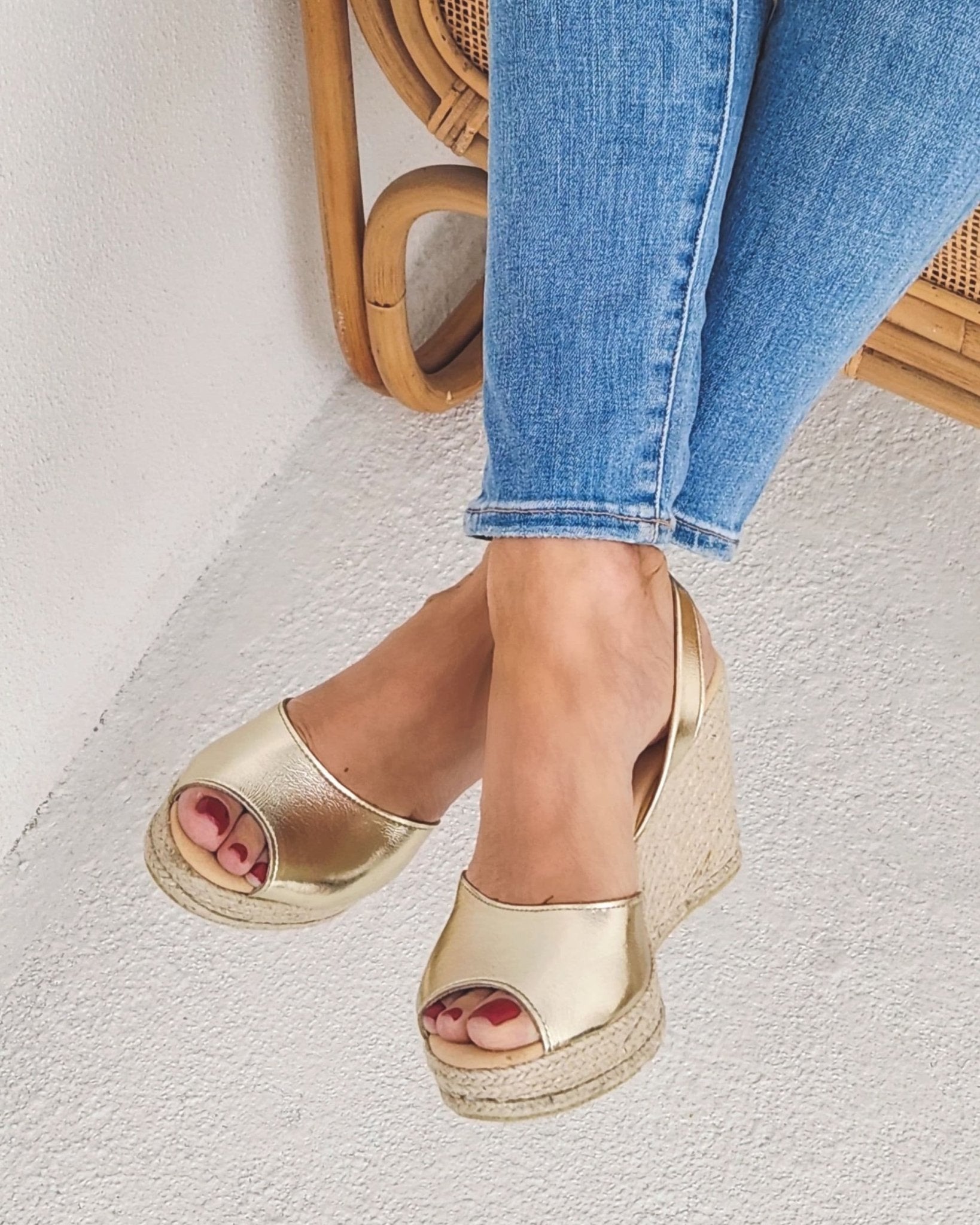 Statement gold vegan platform wedges for celebrations