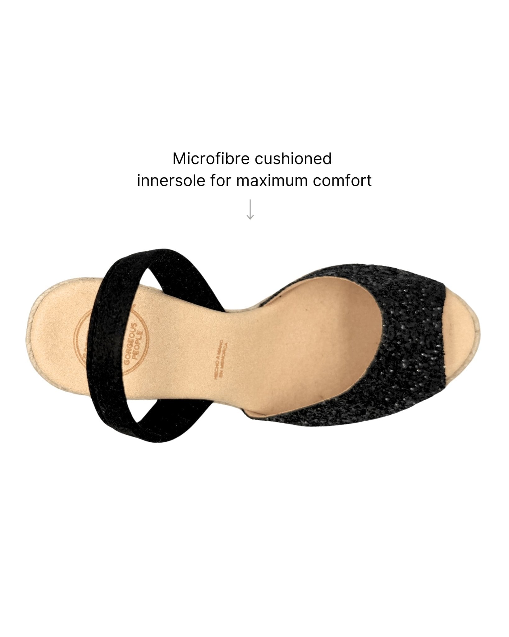 High platform vegan wedge sandals Dubai black midnight glitter
