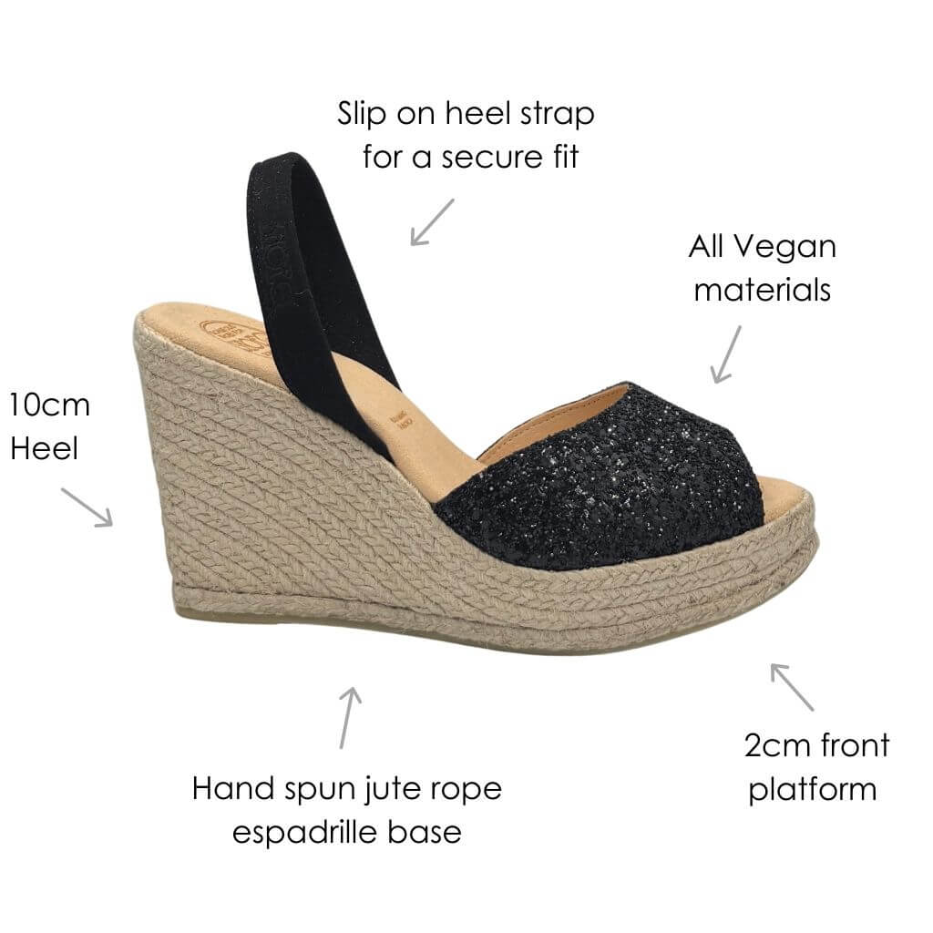 Roxy Espadrille Wedge in Midnight Glitter (Vegan) - Shoeq