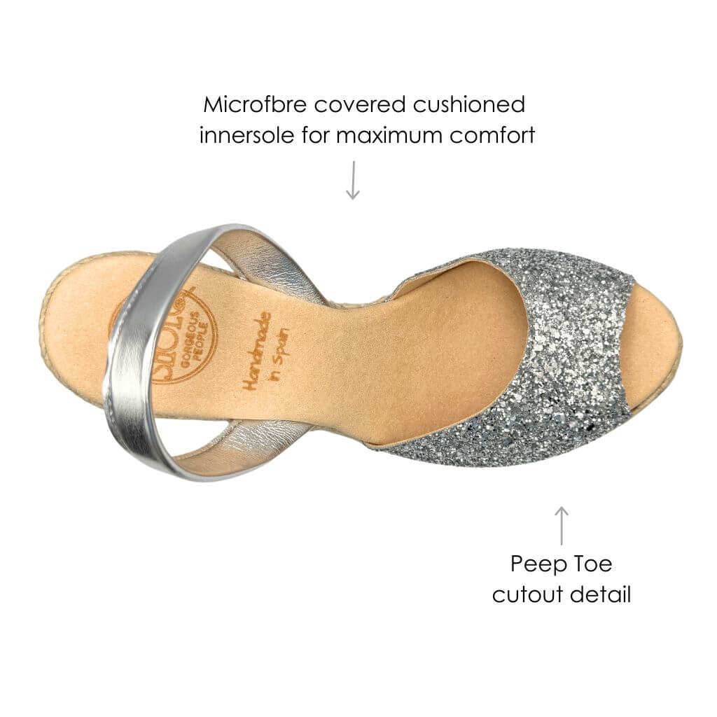 Roxy Espadrille Wedge in Silver Glitter (Vegan) - Shoeq