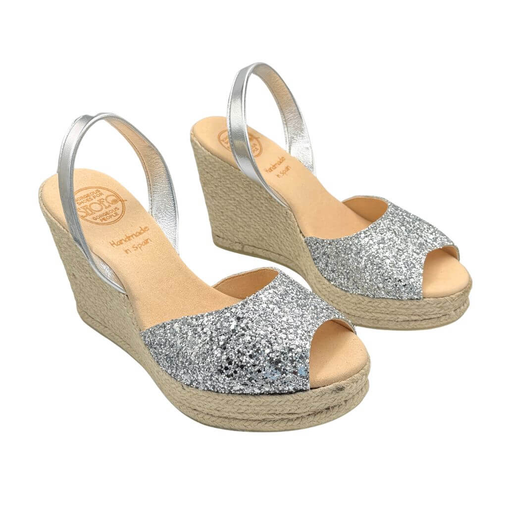Roxy Espadrille Wedge in Silver Glitter (Vegan) - Shoeq