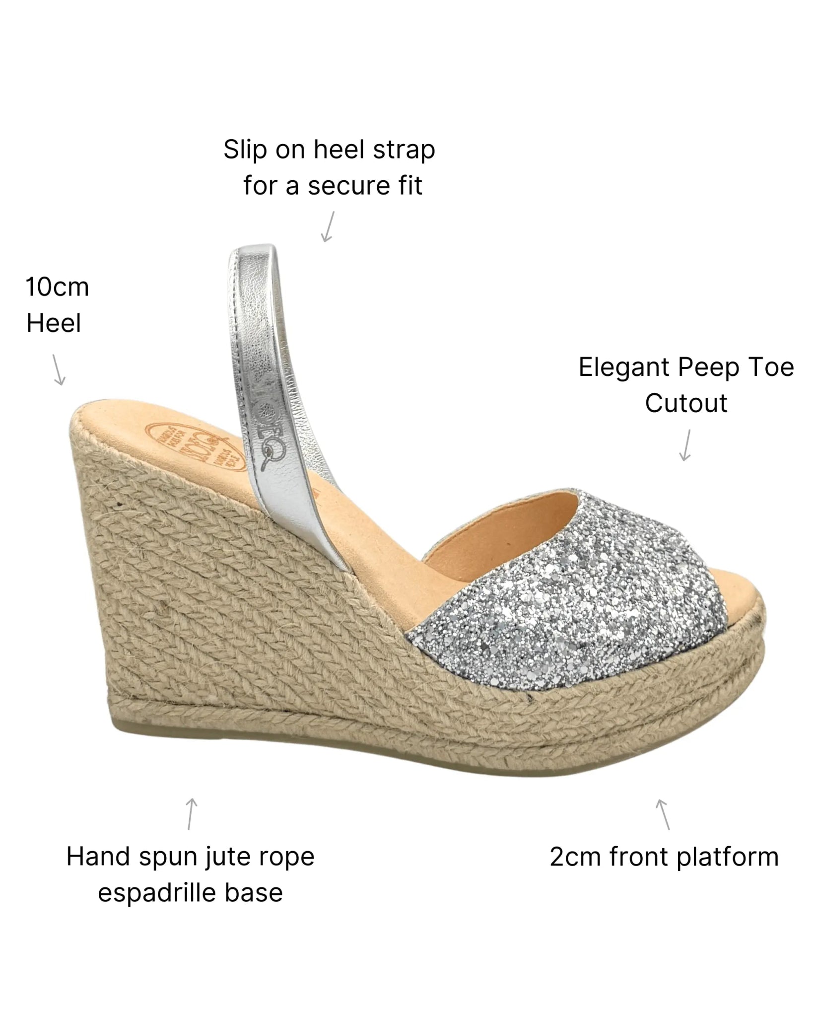 Roxy Espadrille Wedge in Silver Glitter (Vegan) - Shoeq