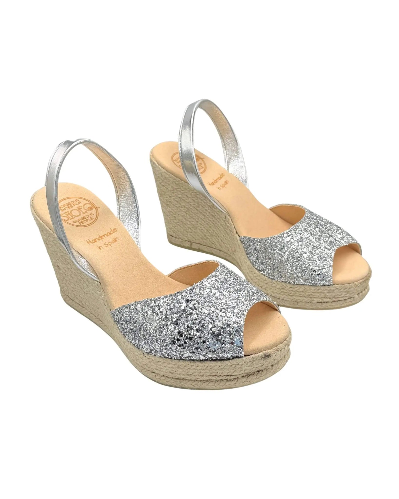 Sustainable silver glitter 10cm platform wedge Menorca
