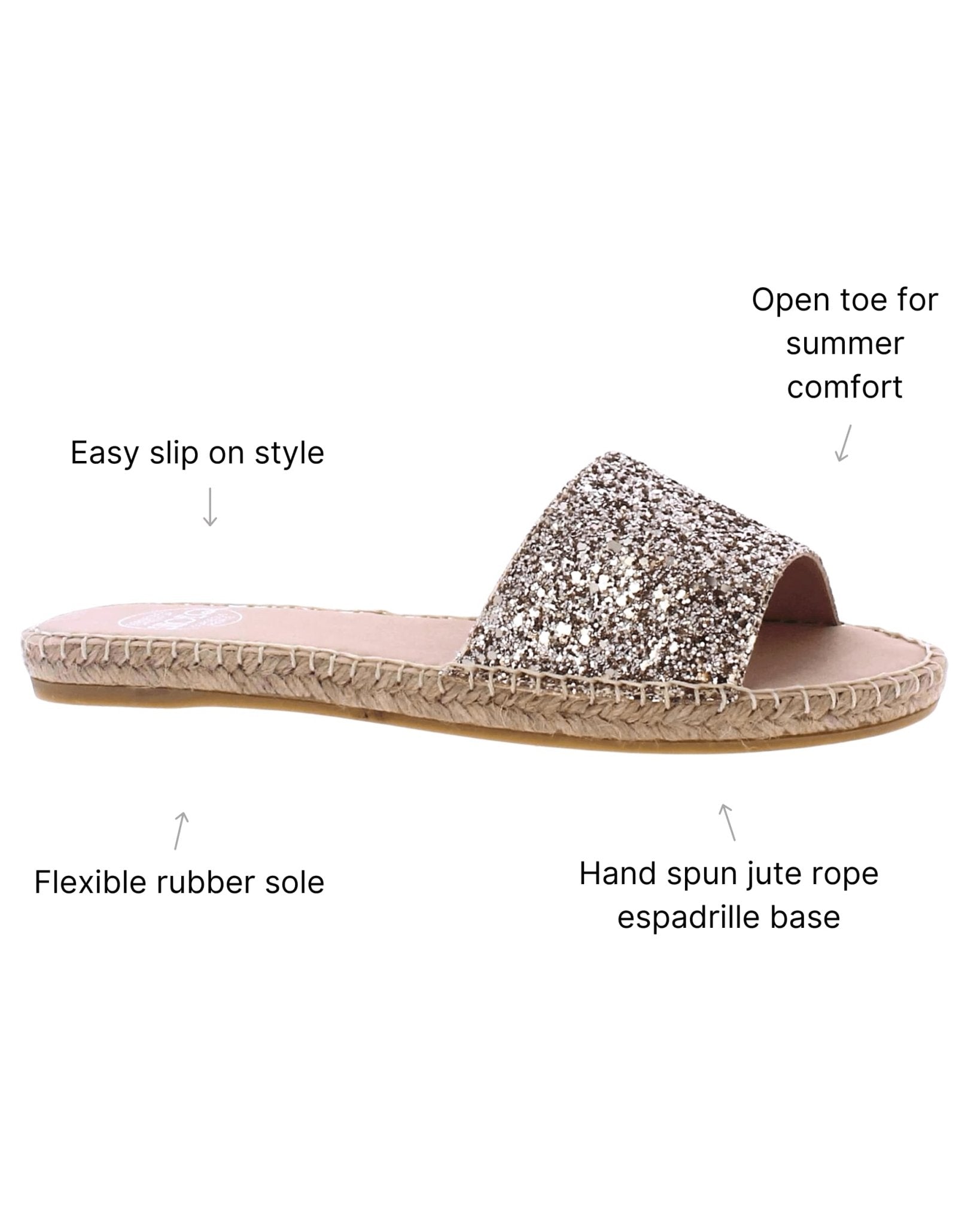 Summer Espadrille in Champagne Glitter - Shoeq