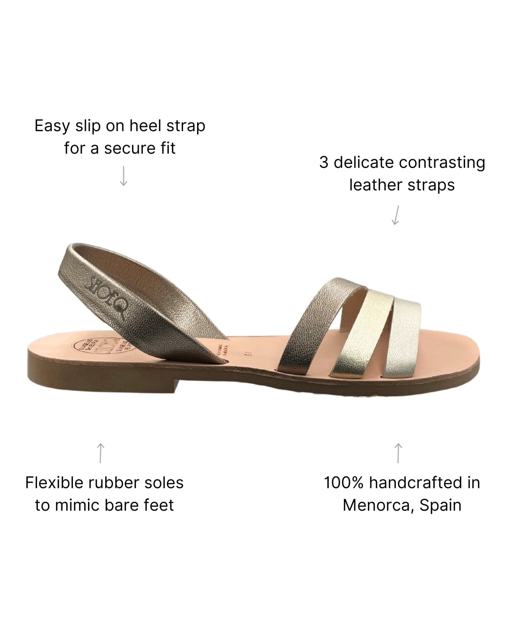 Sunkissed Avarca Bronze handcrafted Menorca Spain three contrasting leather straps - Shoeq