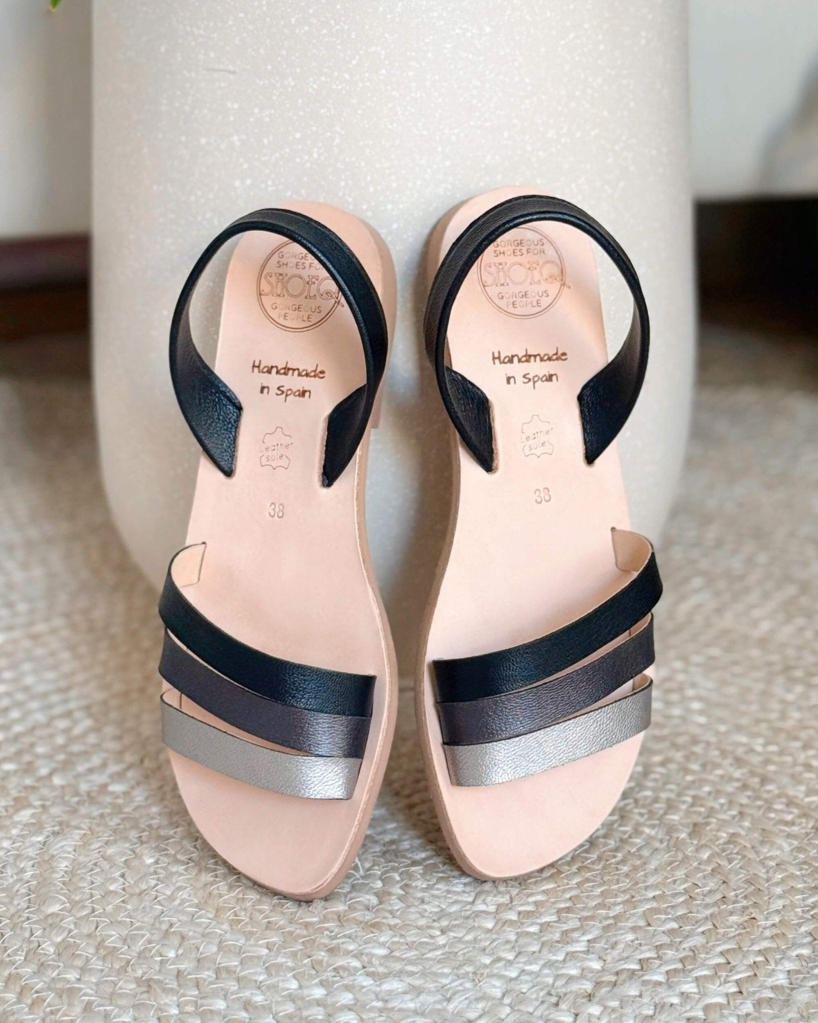 Sunkissed Avarca Charcoal leather sandal recycled rubber sole flexible lightweight Dubai - Shoeq