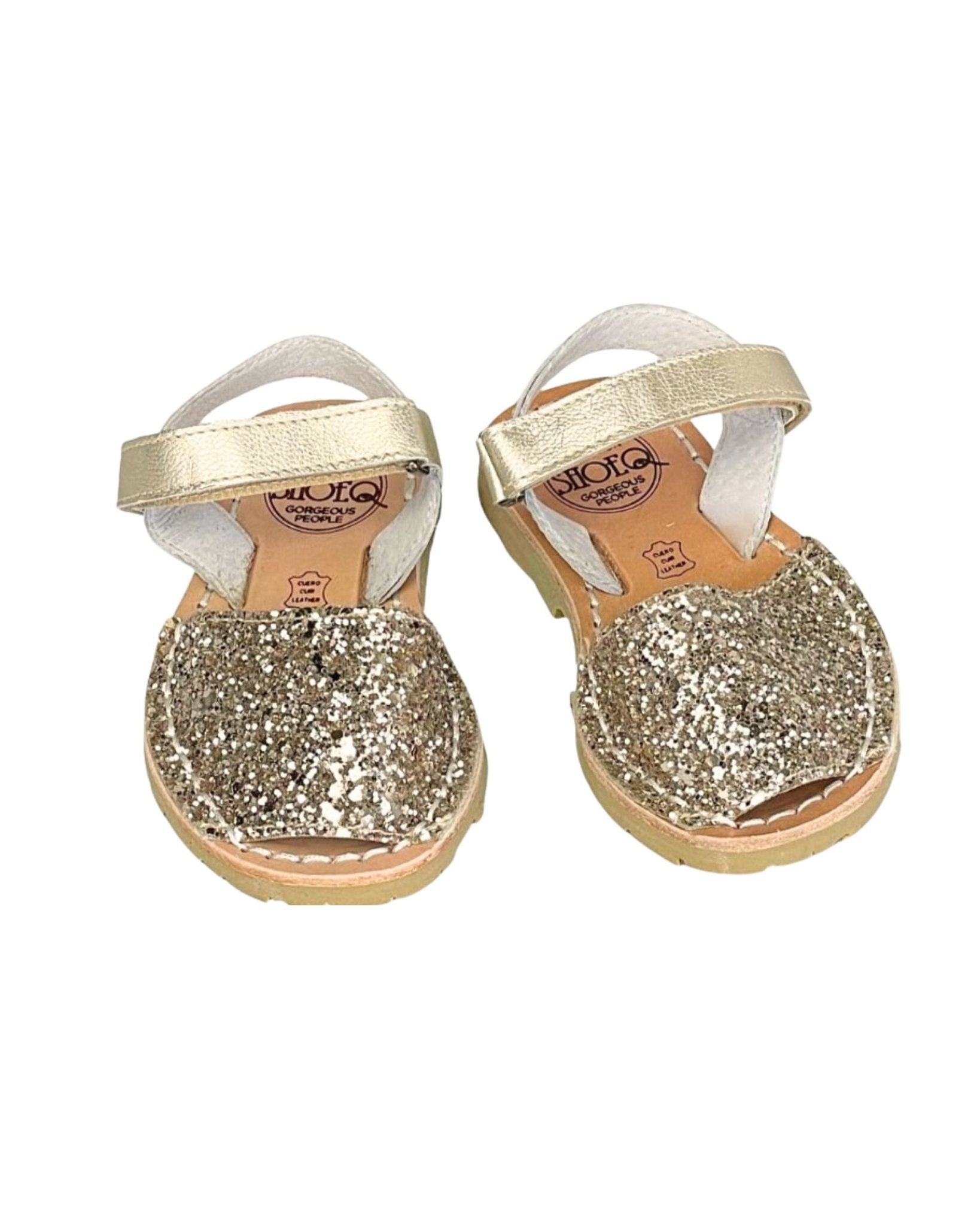 Golden shoes for girls champagne glitter Spanish sandals
