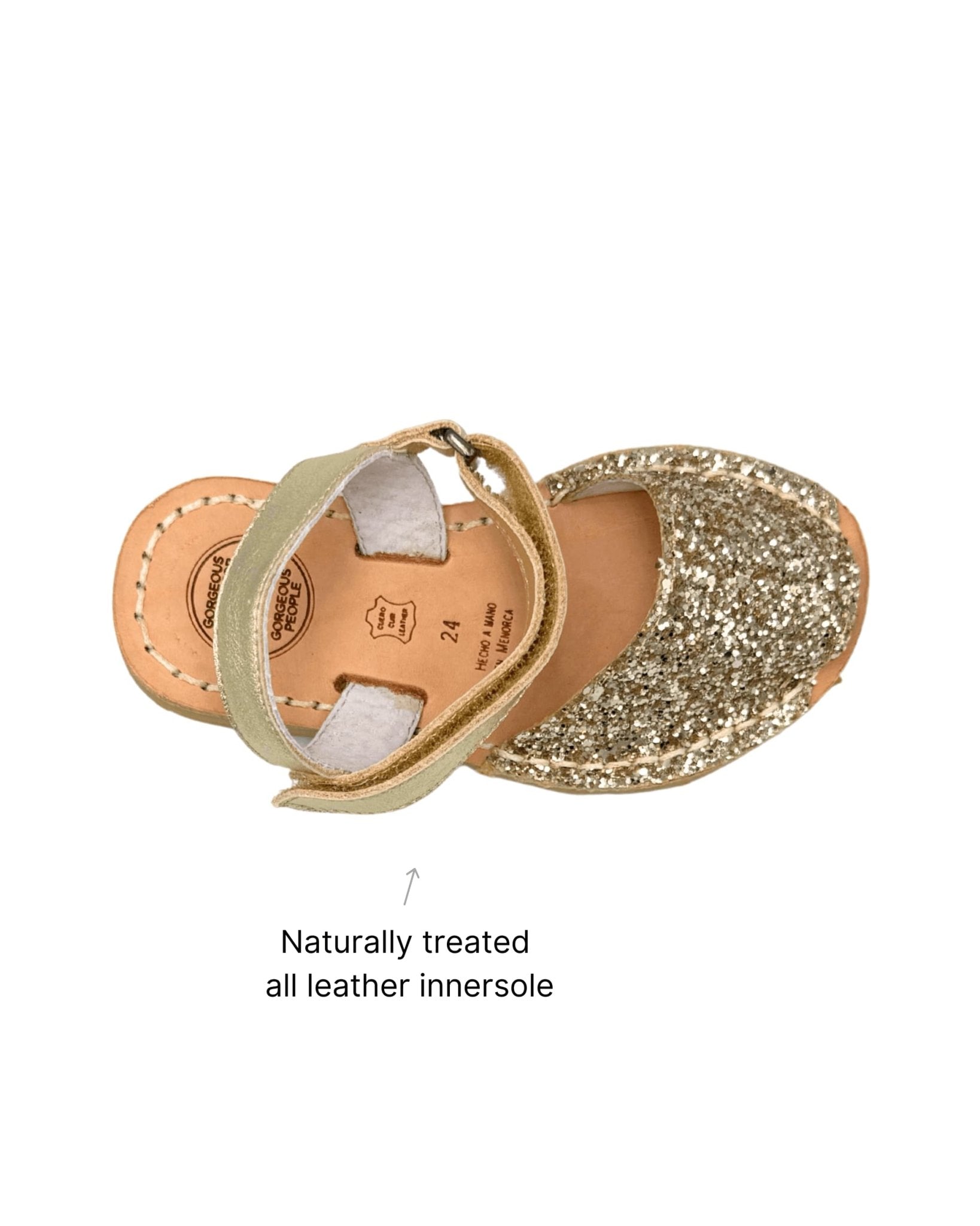 Leather shoes girls champagne glitter velcro strap
