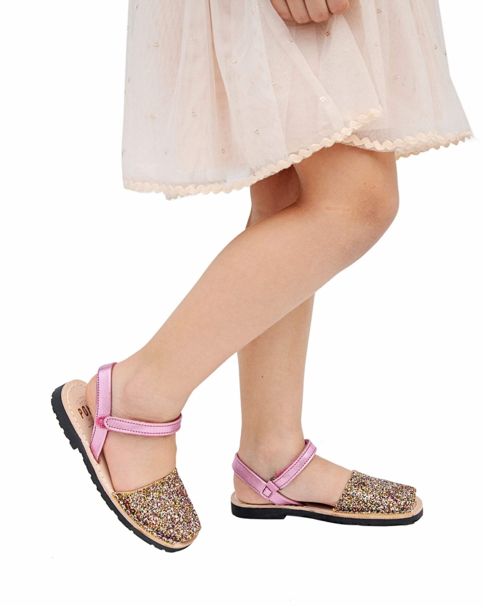 Multicolour pink glitter toddler Avarca handmade Spain
