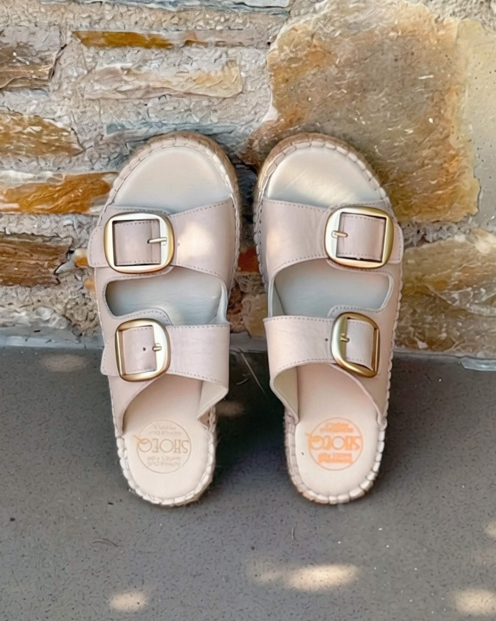 Beige leather espadrille sandals — leather-lined memory foam footbed, jute rope sole, gold buckles | Urban Espadrille Slide by Shoeq