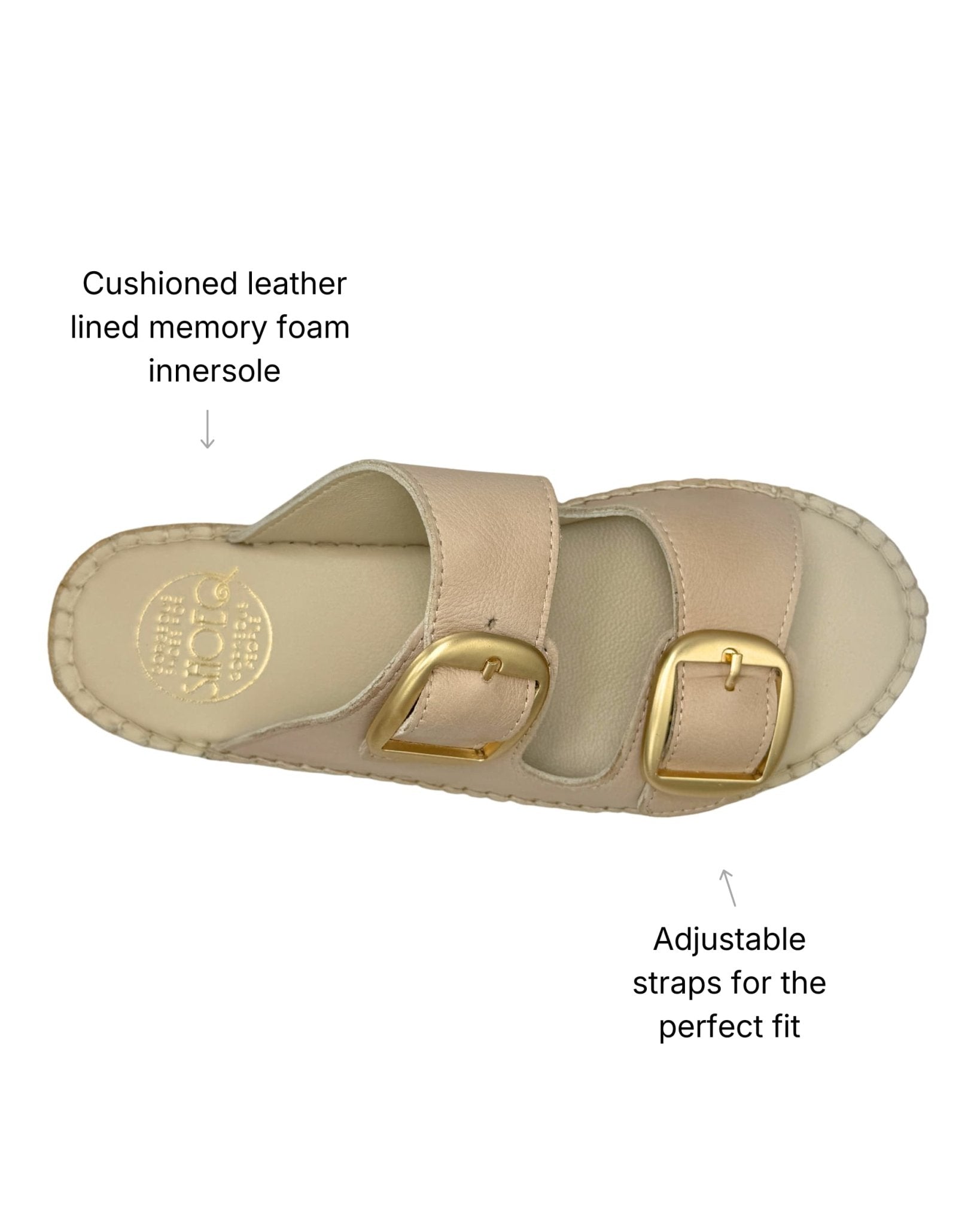 Beige leather espadrille slide — premium leather upper, hand-sewn jute rope sole, adjustable double buckle straps | Shoeq