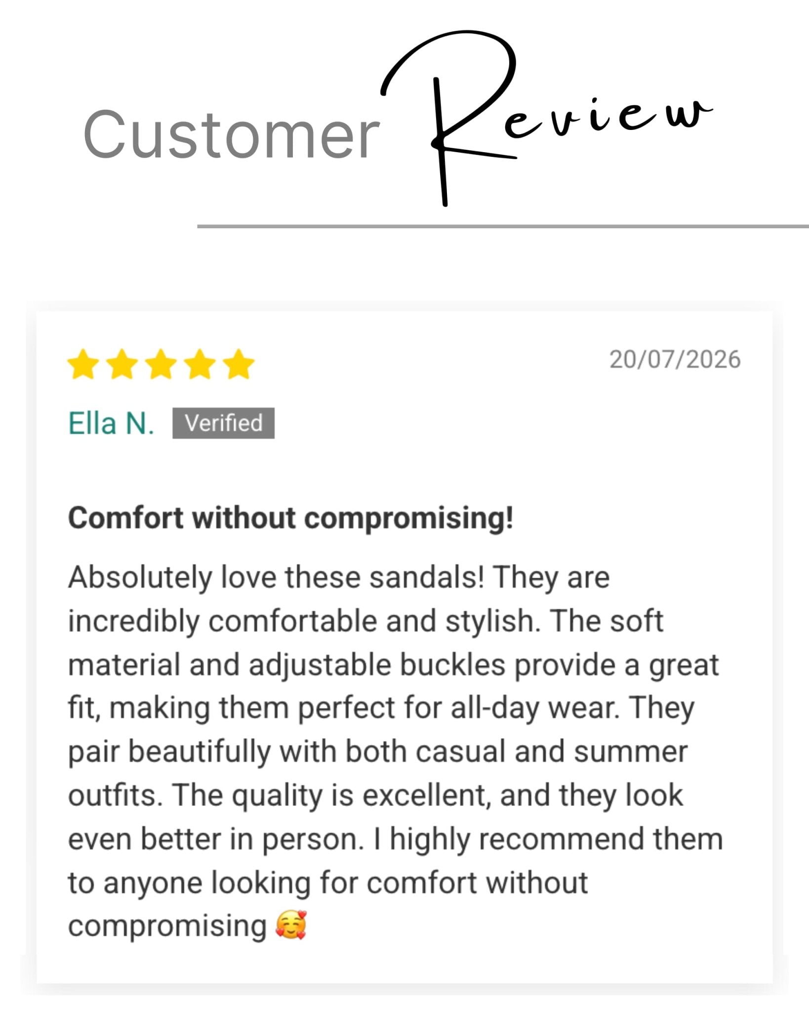 5-star customer review — beige leather espadrille sandals with adjustable buckles, comfortable for all-day wear | Urban Espadrille Slide by Shoeq