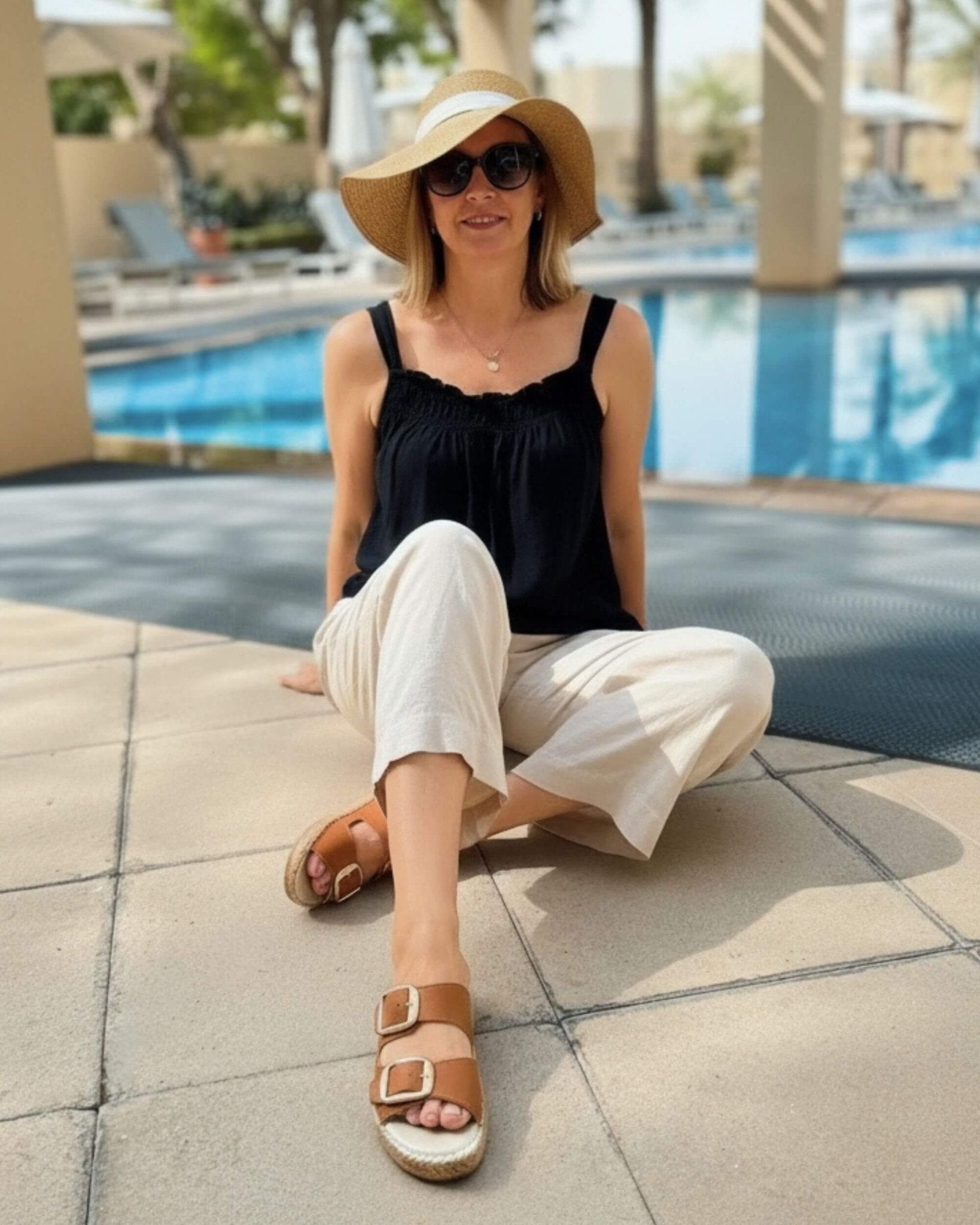 Handmade tan leather espadrille slides with adjustable double buckle straps and memory foam innersole | Urban Espadrille Slide by Shoeq