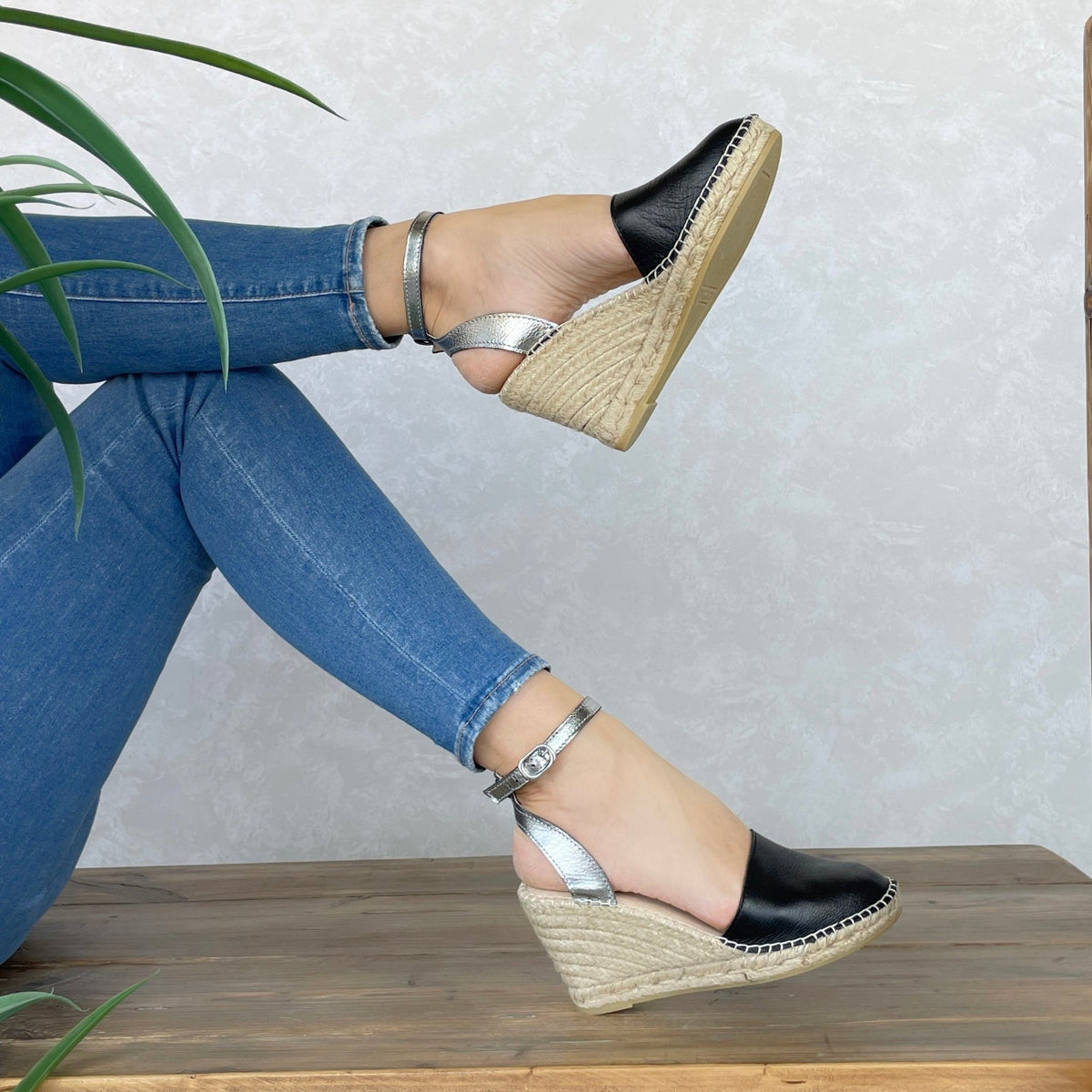 Carla Espadrille Wedge in Midnight Pewter - Shoeq