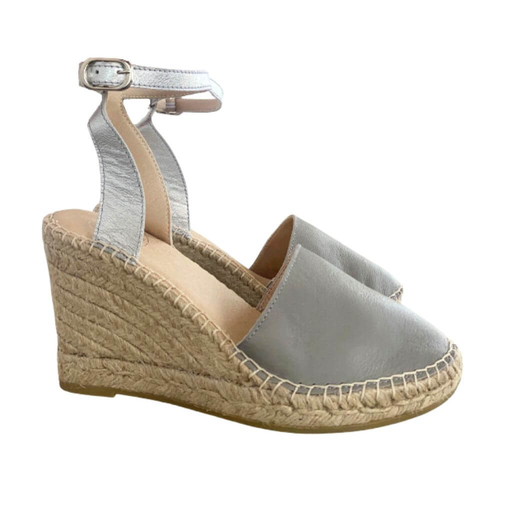 Carla Espadrille Wedge in Silver Grey - Shoeq