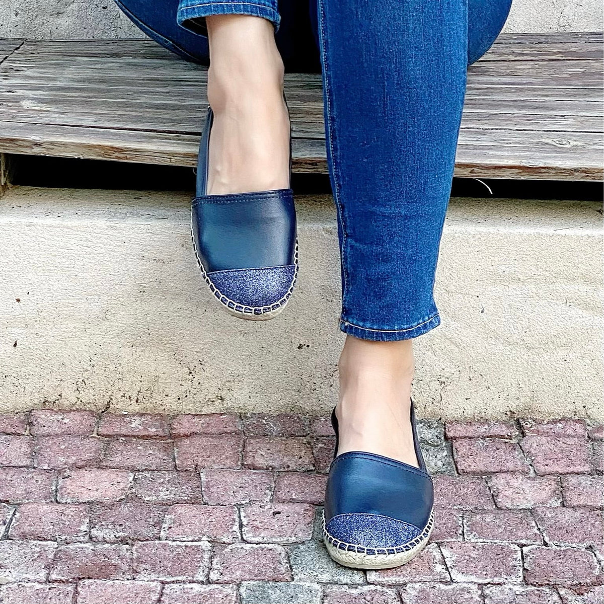 Classic Espadrille in Navy Glitter - Shoeq