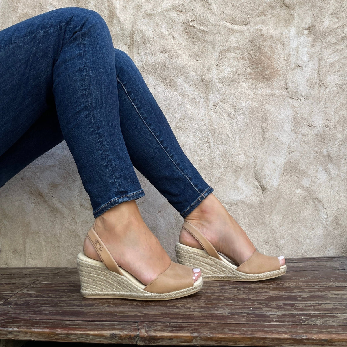 Classic Espadrille Wedge in Caramel Leather - Shoeq