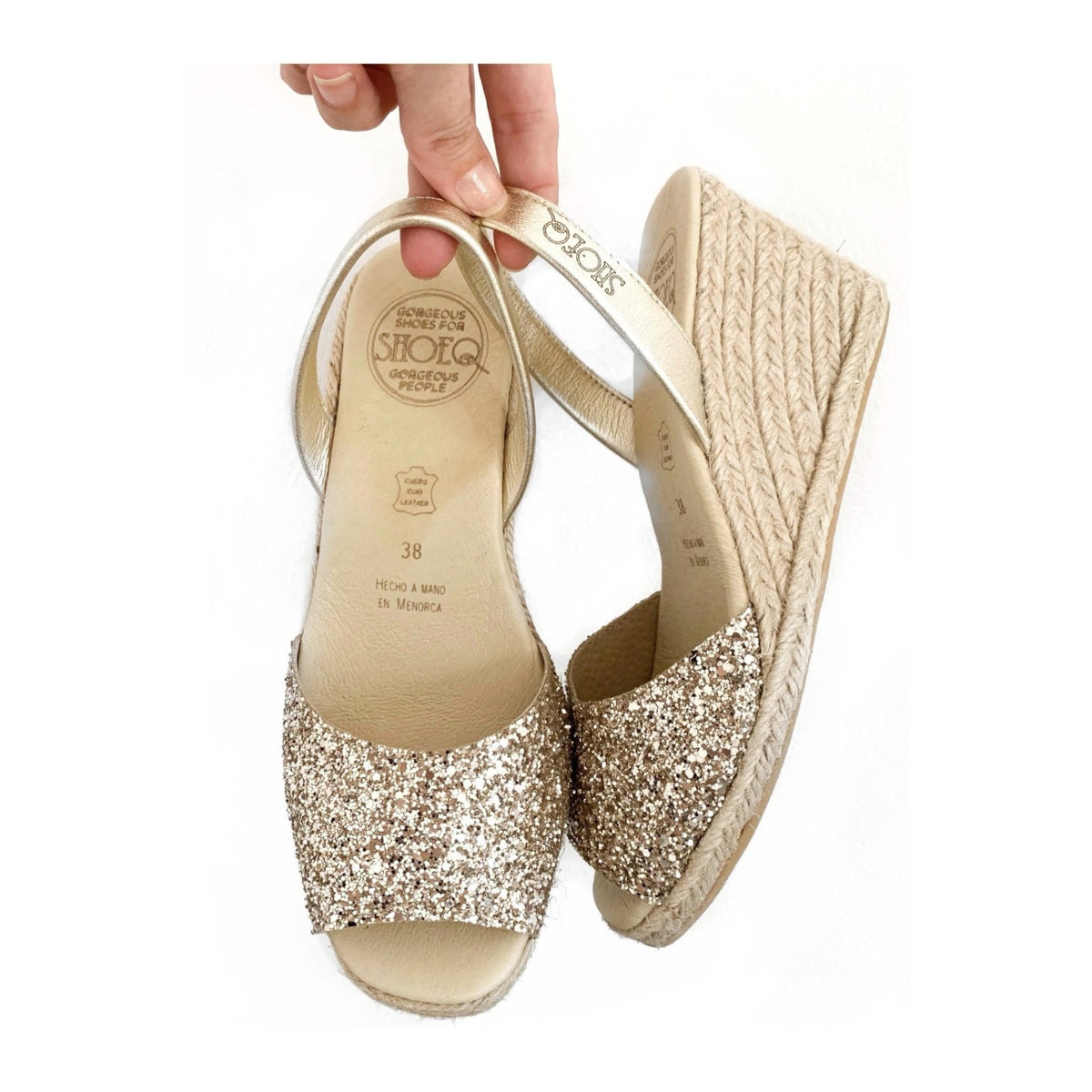 Classic Espadrille Wedge in Champagne Glitter - Shoeq