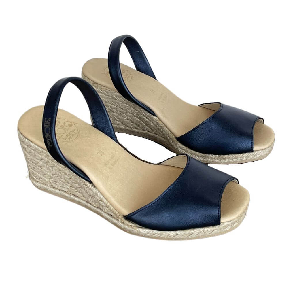 Classic Espadrille Wedge in Navy Sheen - Shoeq