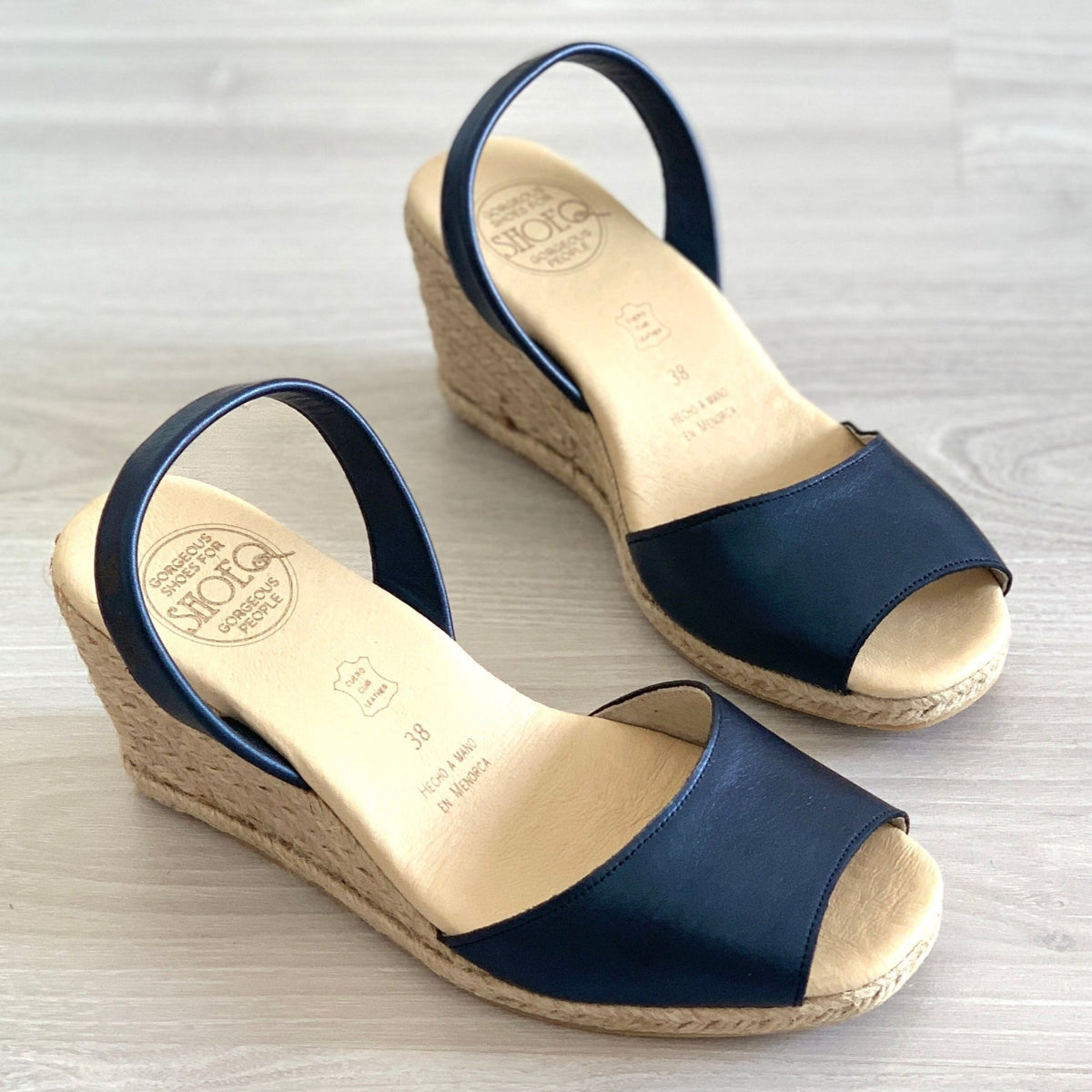 Classic Espadrille Wedge in Navy Sheen - Shoeq