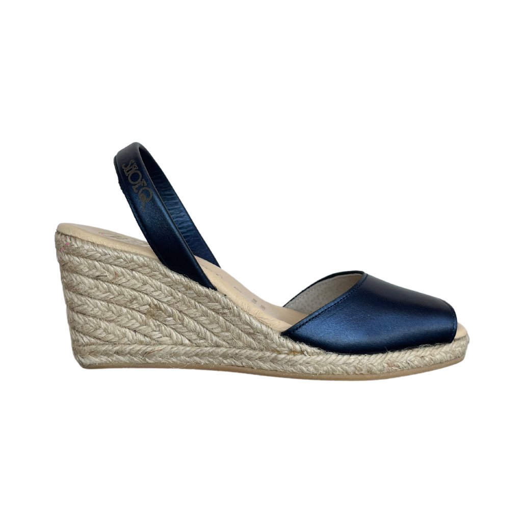 Classic Espadrille Wedge in Navy Sheen - Shoeq