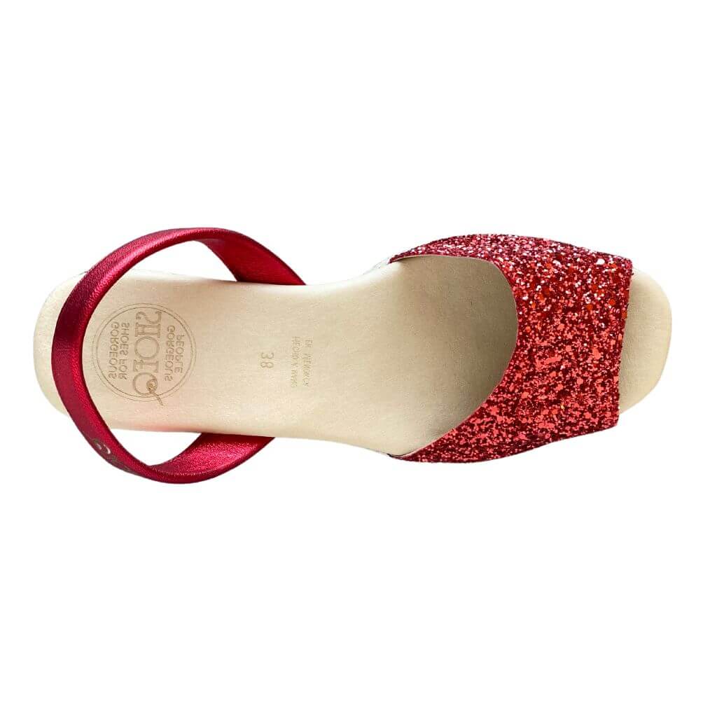 Classic Espadrille Wedge in Red Glitter - Shoeq