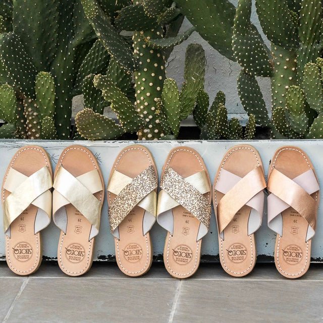 Crossover Slide in Champagne Glitter - Shoeq