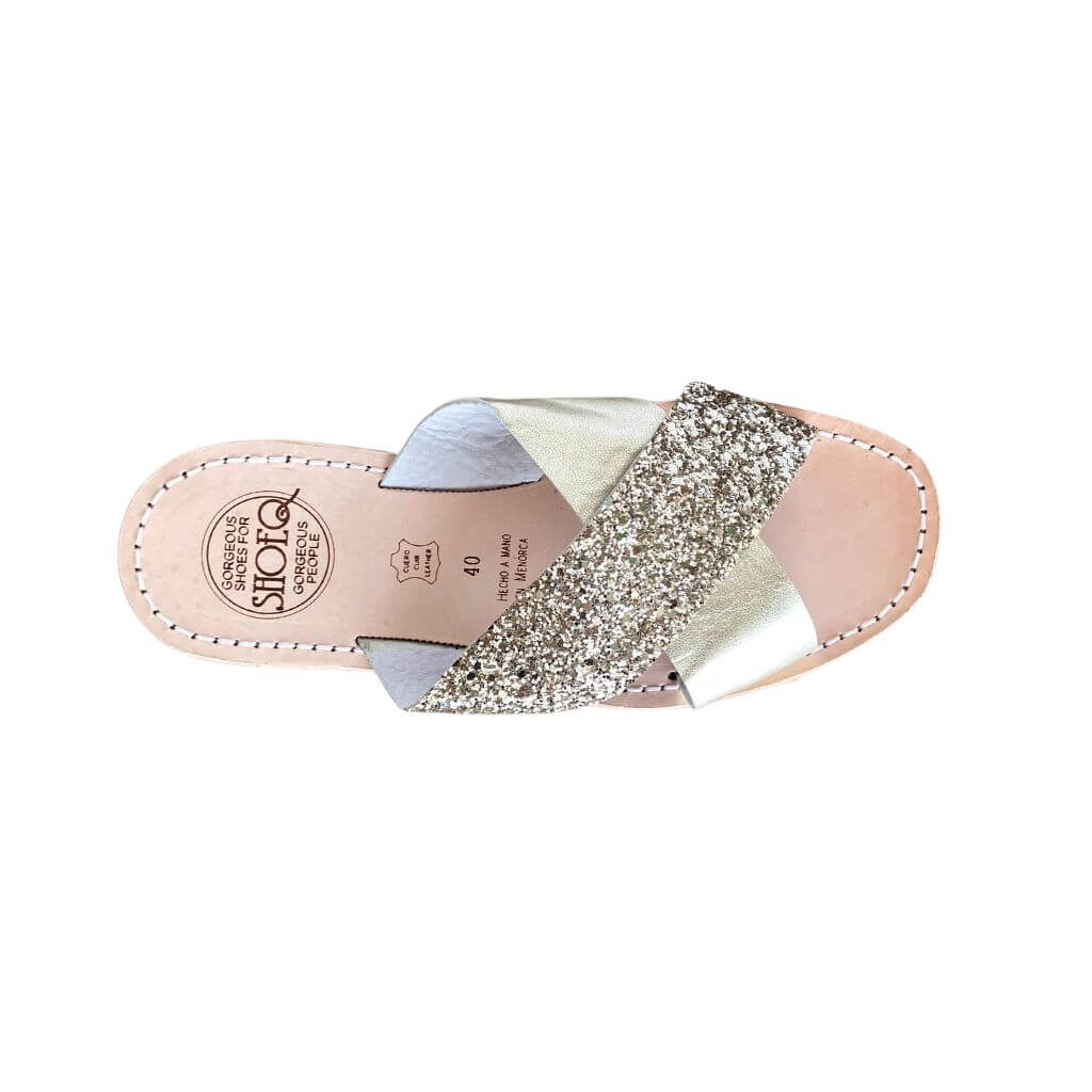 Crossover Slide in Champagne Glitter - Shoeq