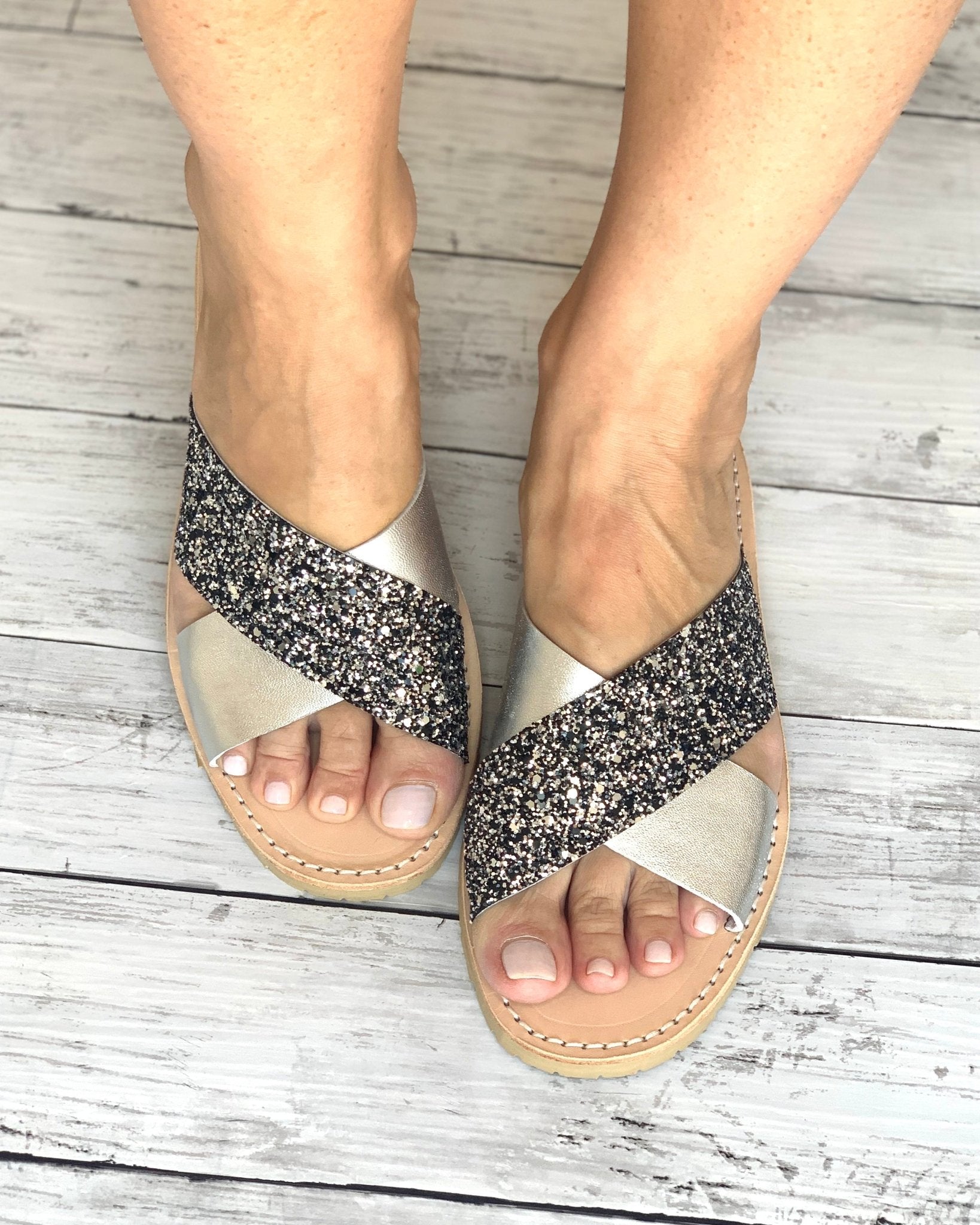 Crossover Slide in Silver Rock Star - Shoeq