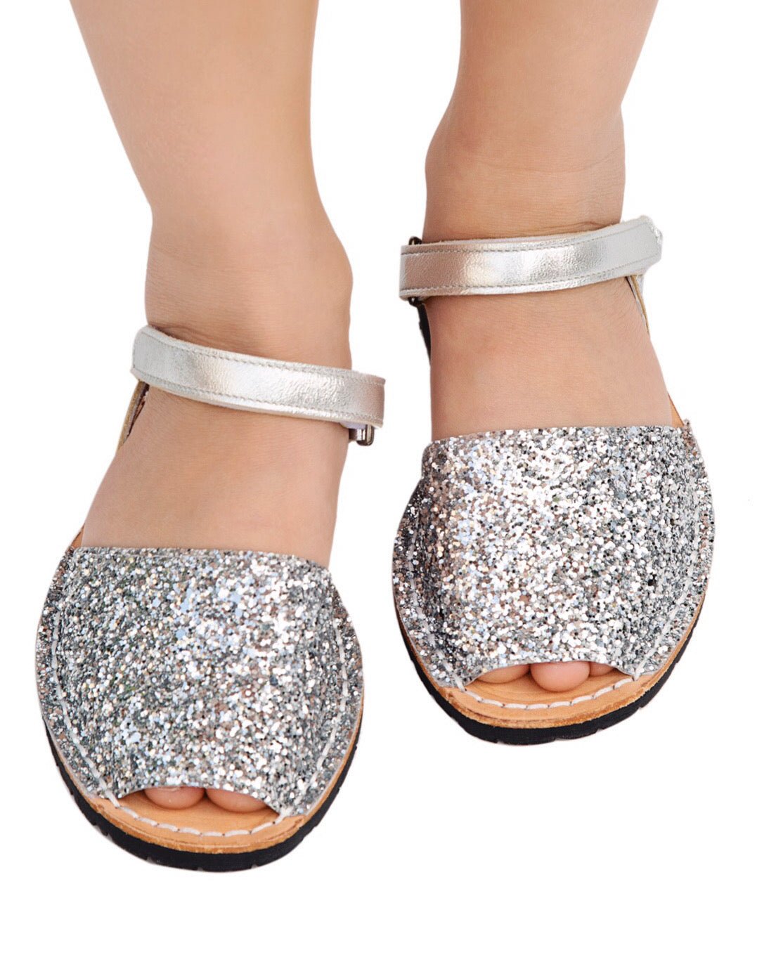Girls Ankle Strap Avarca in Silver Glitter - Shoeq