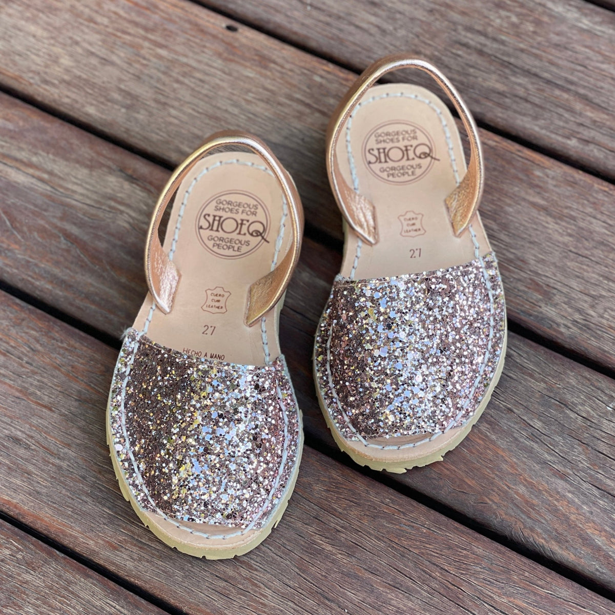 Girls Classic Avarca in Rose Gold Glitter - Shoeq