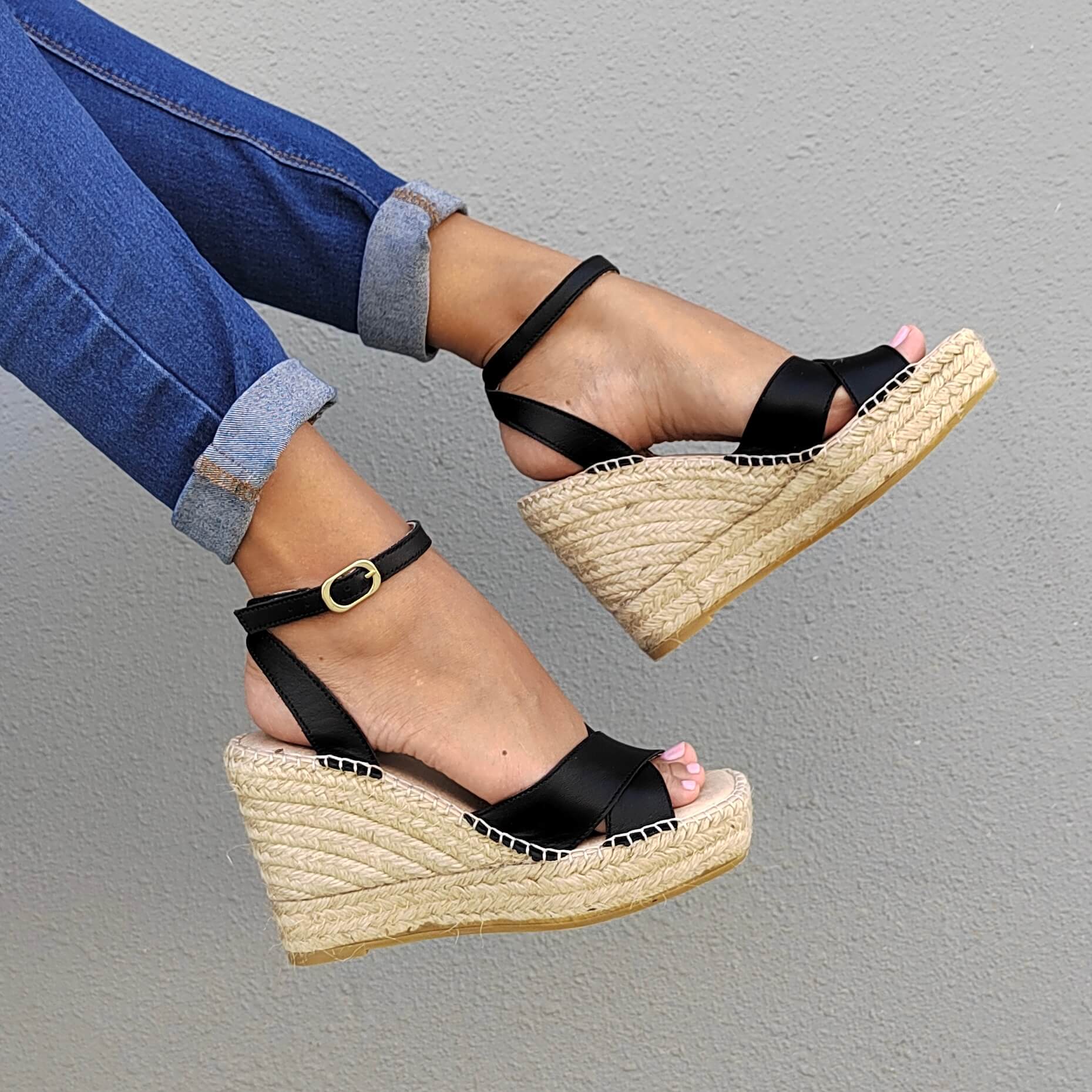 Lucia Espadrille Wedge in Midnight - Shoeq