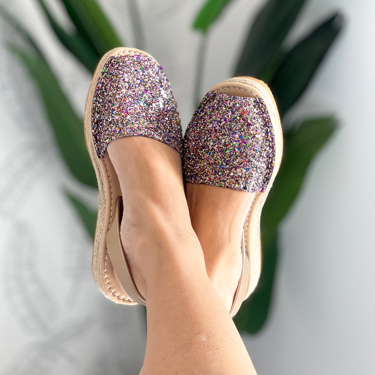 Micro Espadrille Wedge in Rainbow Gold Glitter - Shoeq