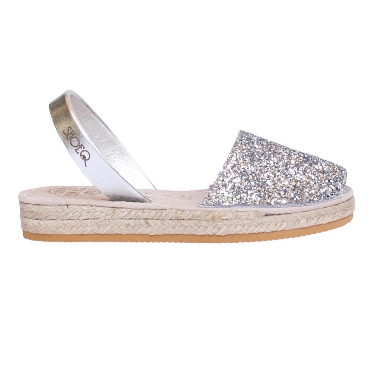 Micro Espadrille Wedge in Silver Glitter - Shoeq