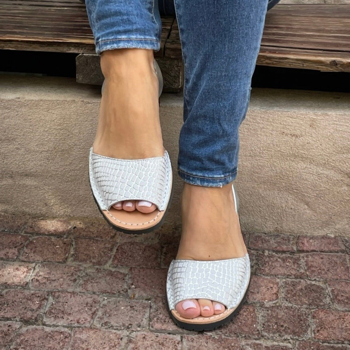 Peekaboo Avarca in White Snakeskin Print - Shoeq