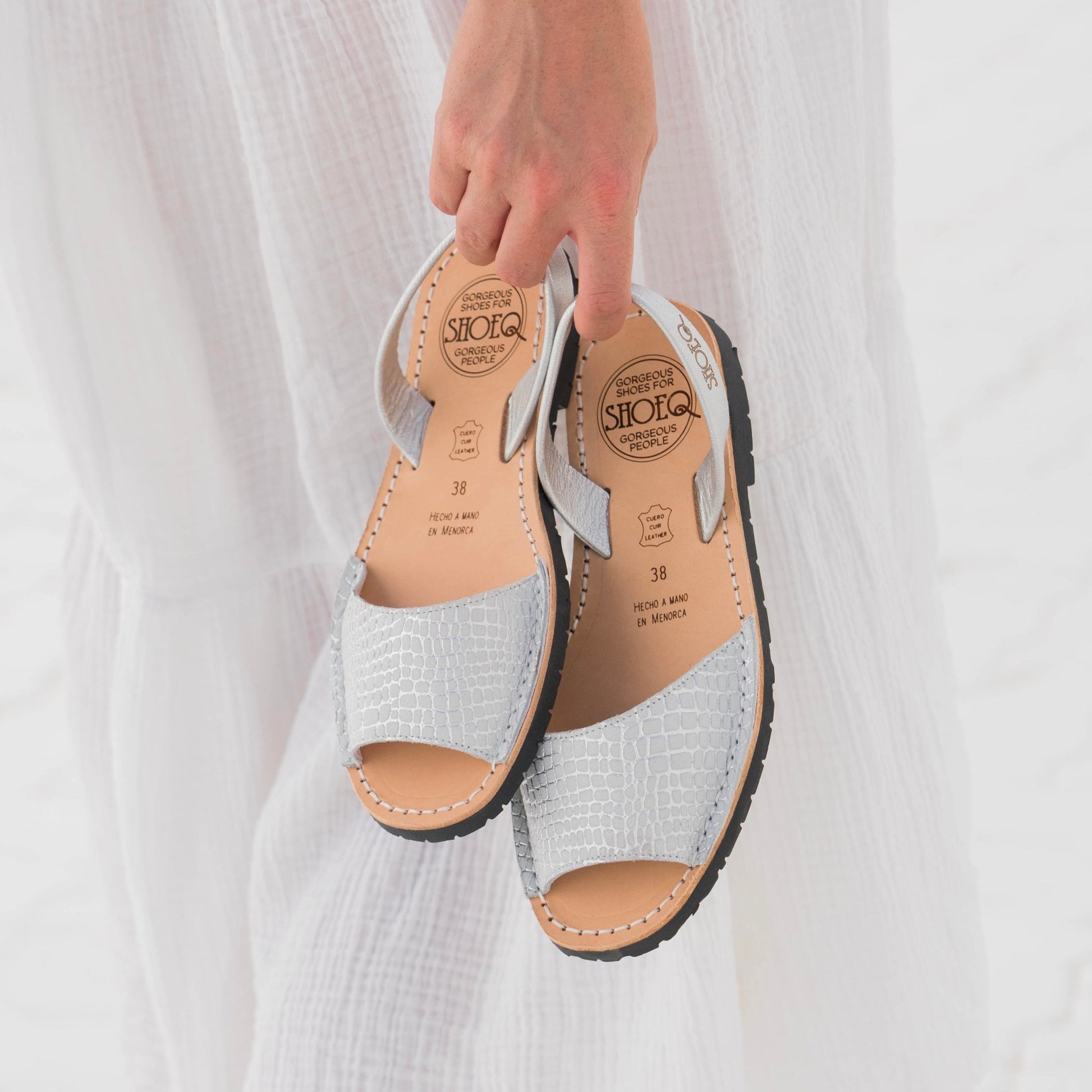 Peekaboo Avarca in White Snakeskin Print - Shoeq