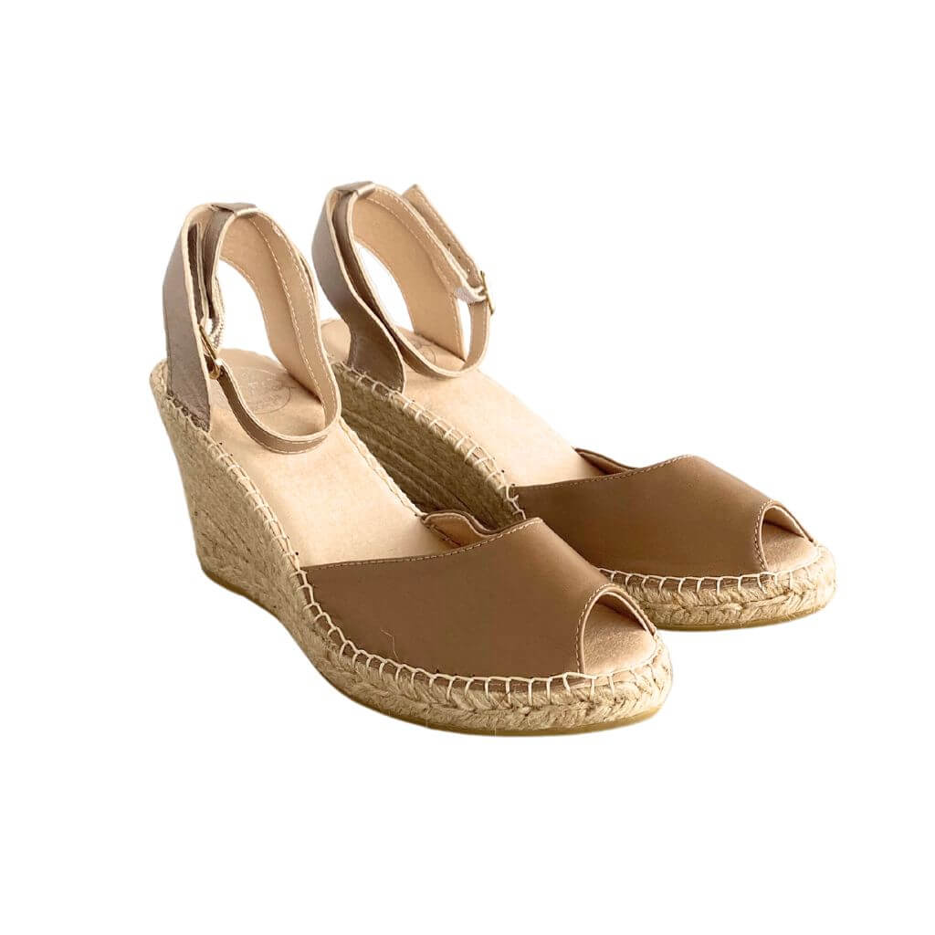 Peep Toe Espadrille Wedge in Bronzed Mocha - Shoeq