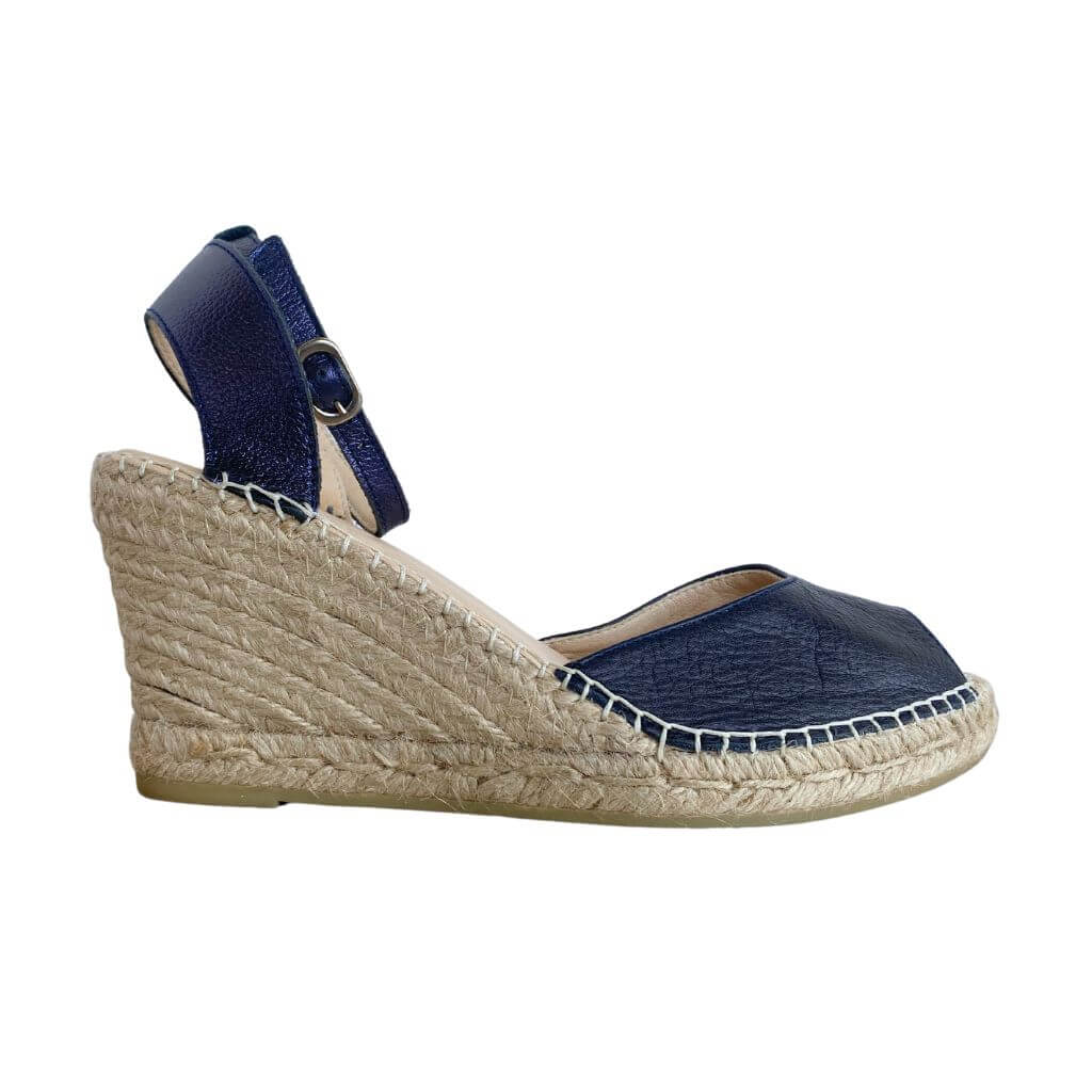 Peep Toe Espadrille Wedge in Navy - Shoeq