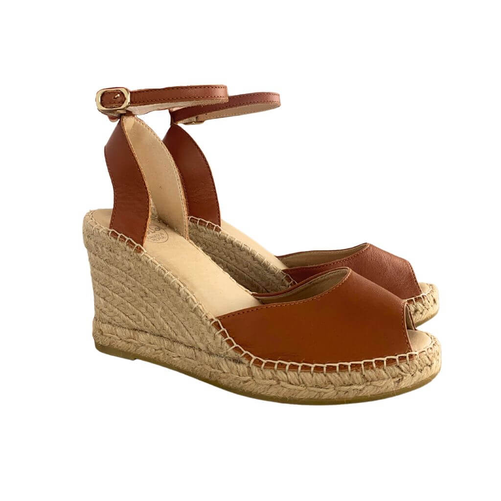 Peep Toe Espadrille Wedge in Tan Shoeq